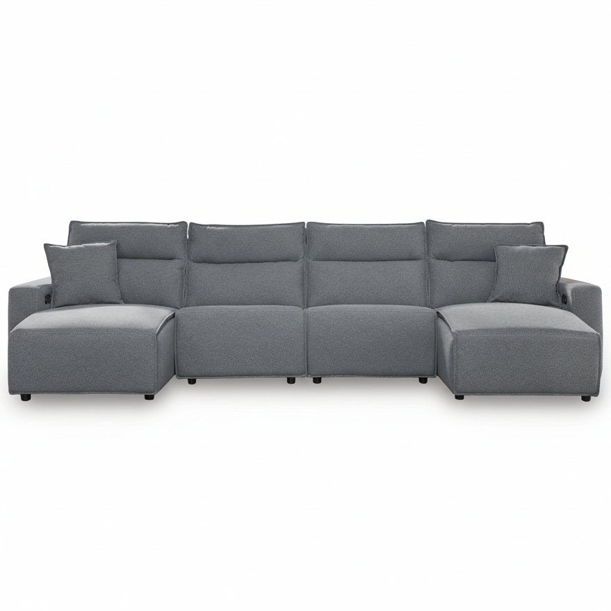 Modmax II 4-Piece Power Reclining Sectional | Stone Modular Sofa with Double Chaise | MidinMod