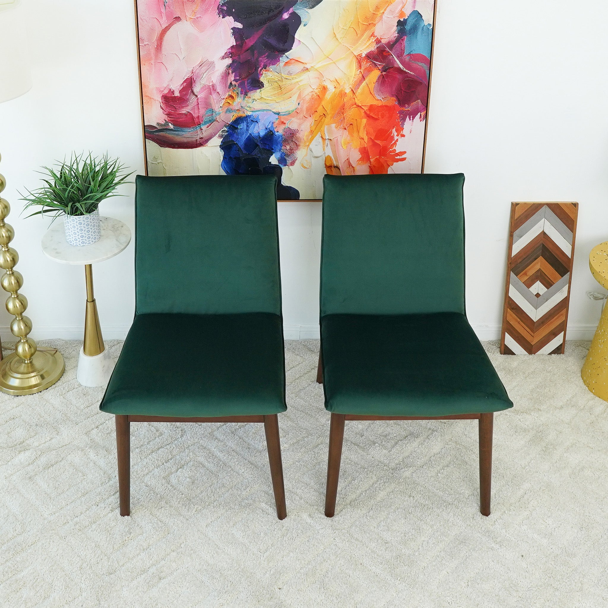 Moss Dark Green Velvet Dining Chair Set of 2 - MidinMod