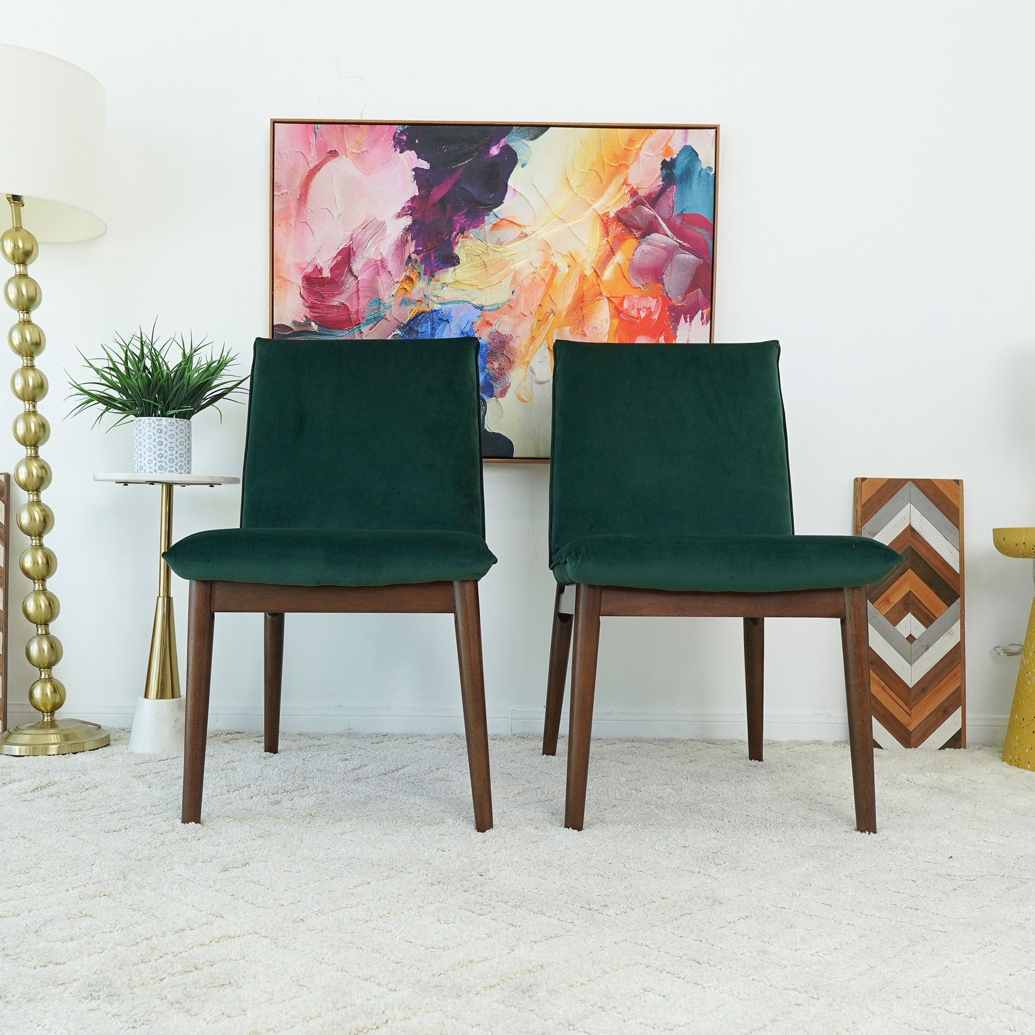 Moss Dark Green Velvet Dining Chair Set of 2 - MidinMod