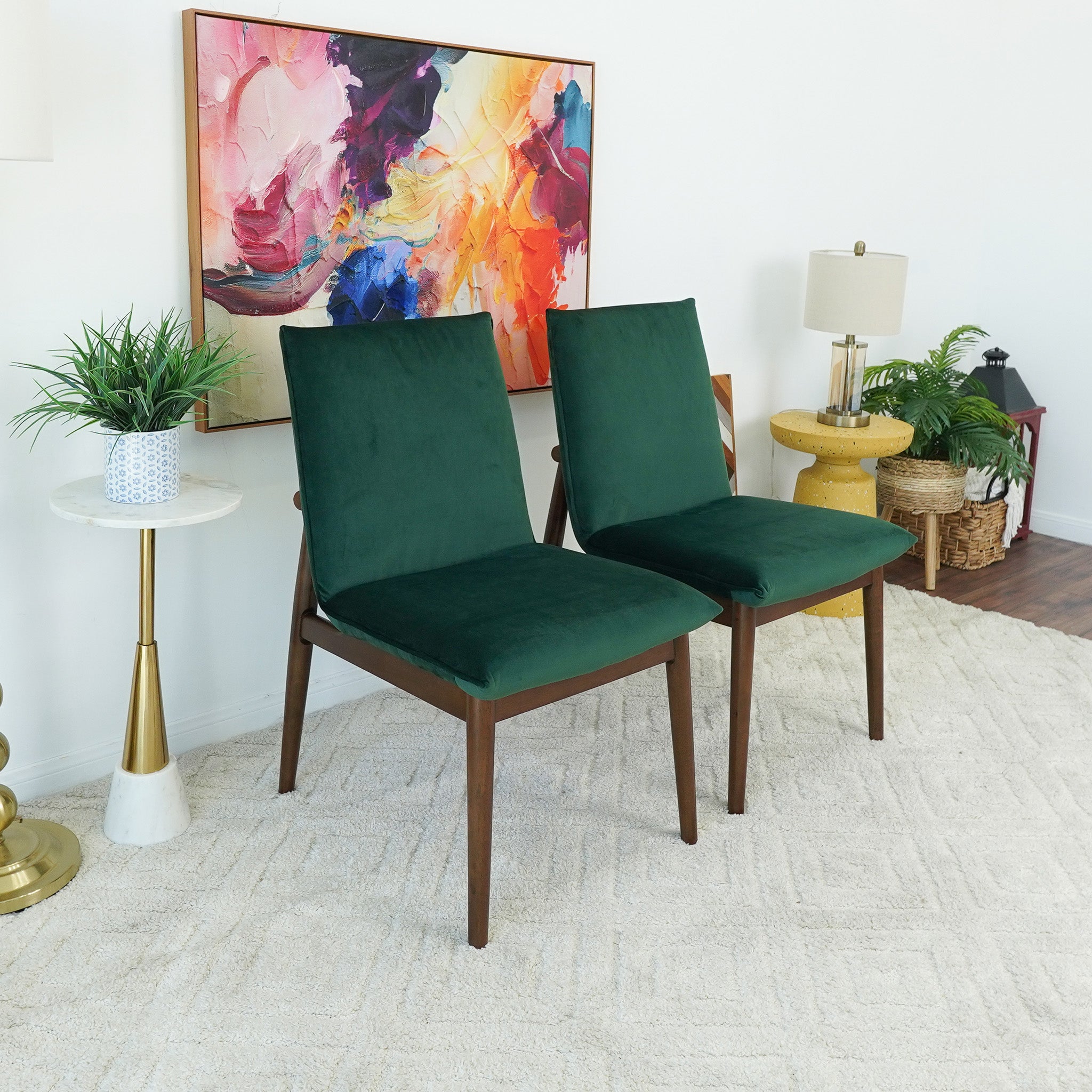 Moss Dark Green Velvet Dining Chair Set of 2 - MidinMod