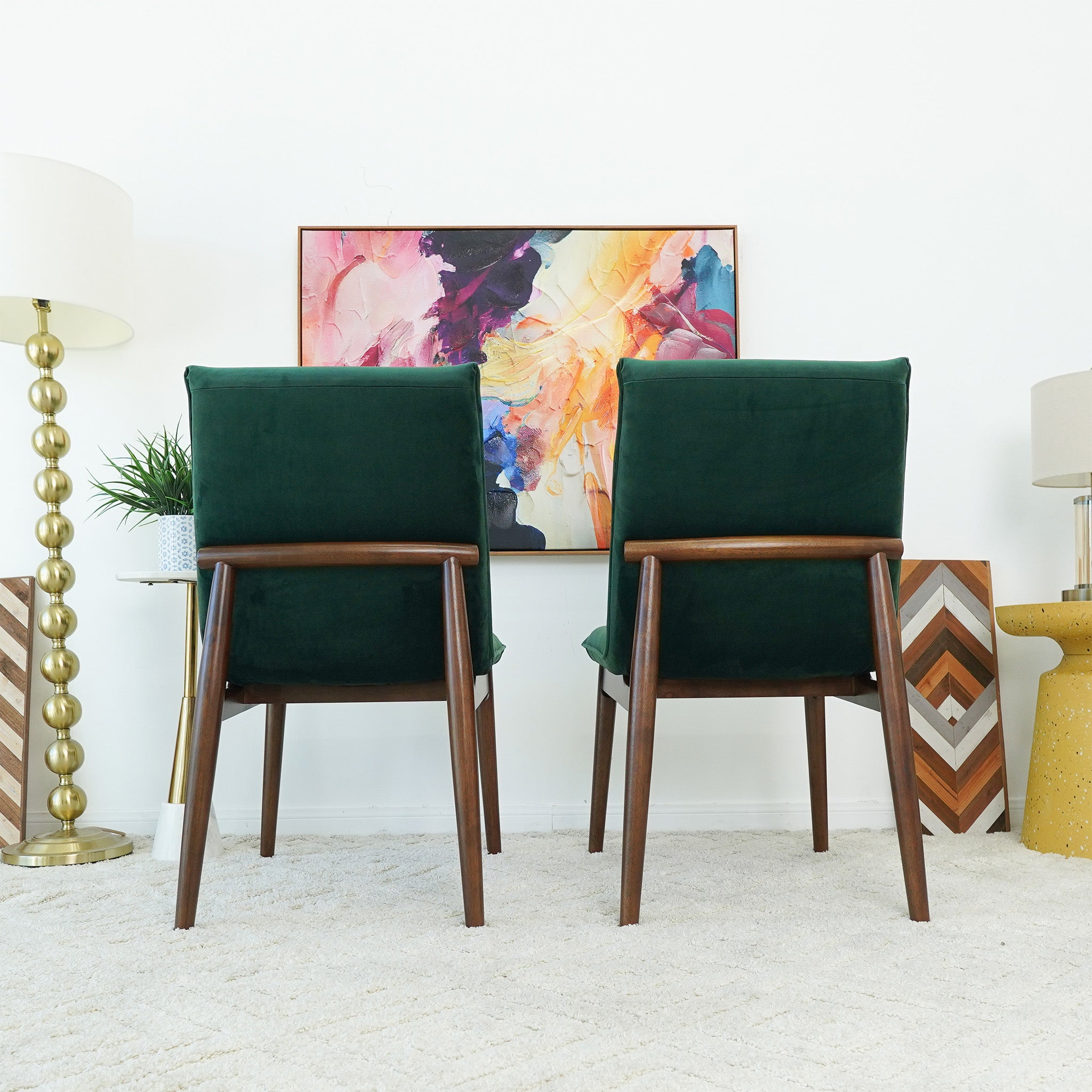 Moss Dark Green Velvet Dining Chair Set of 2 - MidinMod