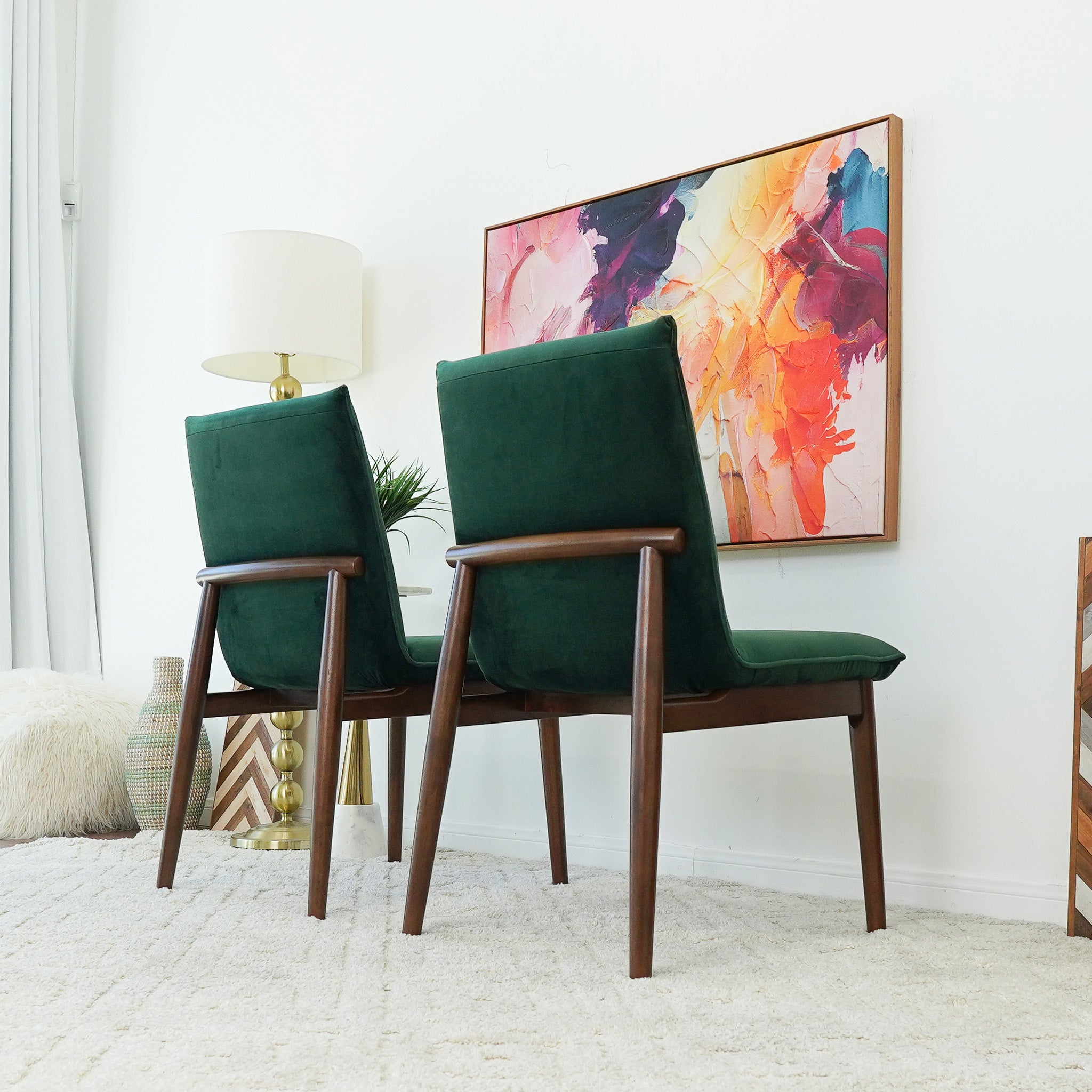 Moss Dark Green Velvet Dining Chair Set of 2 - MidinMod