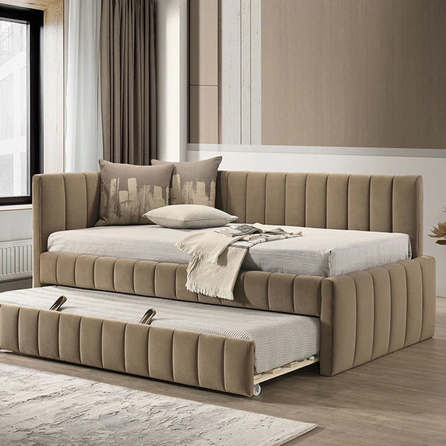 Nardi Brown Twin Daybed with Trundle | Contemporary Velvet-Like Upholstered Daybed | MidinMod