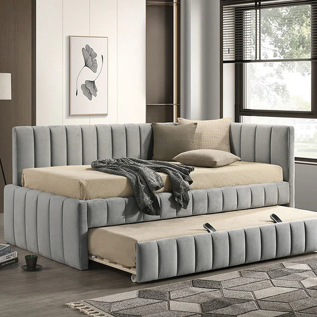 Nardi Light Gray Twin Daybed with Trundle | Contemporary Velvet-Like Upholstered Daybed | MidinMod
