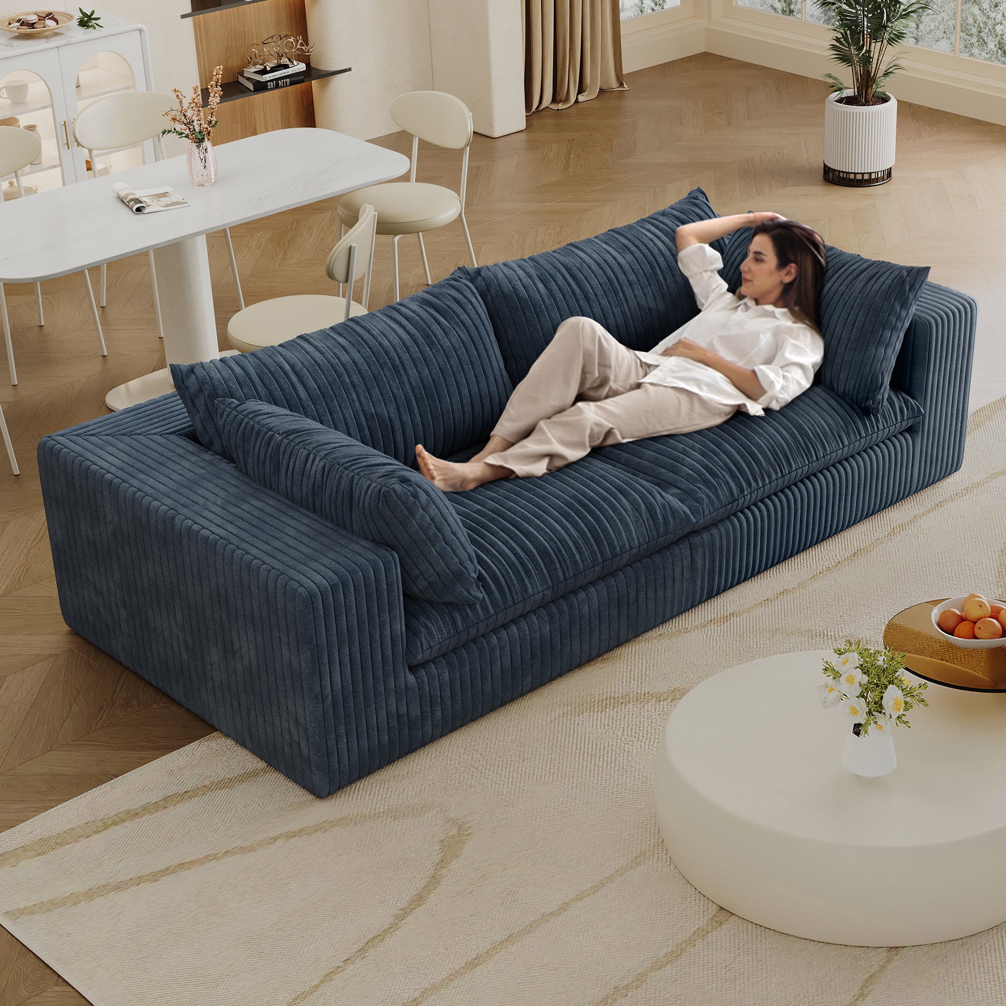 Norre Blue Modular Fabric Sofa with Feather-Filled Cushions and Sponge Support - MidinMod