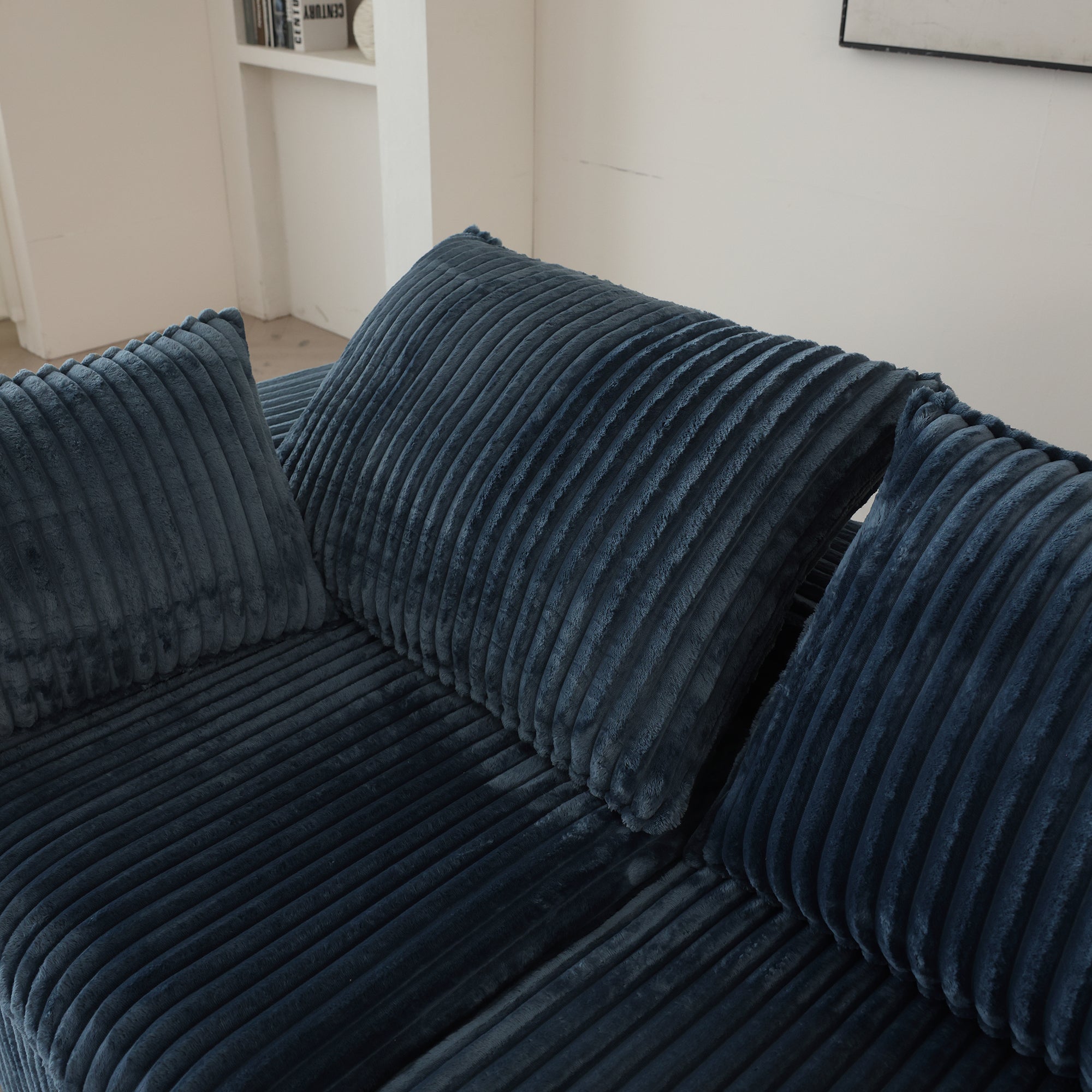 Norre Blue Modular Fabric Sofa with Feather-Filled Cushions and Sponge Support - MidinMod