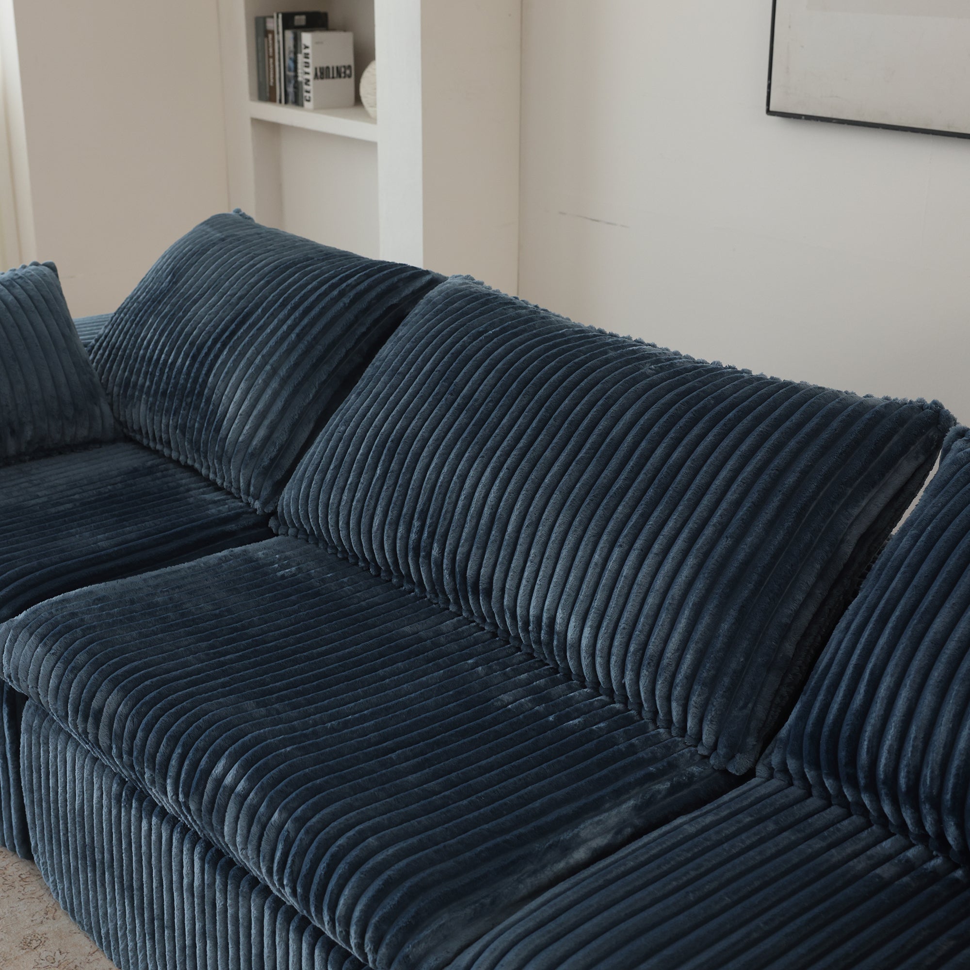 Norre Blue Modular Fabric Sofa with Feather-Filled Cushions and Sponge Support - MidinMod