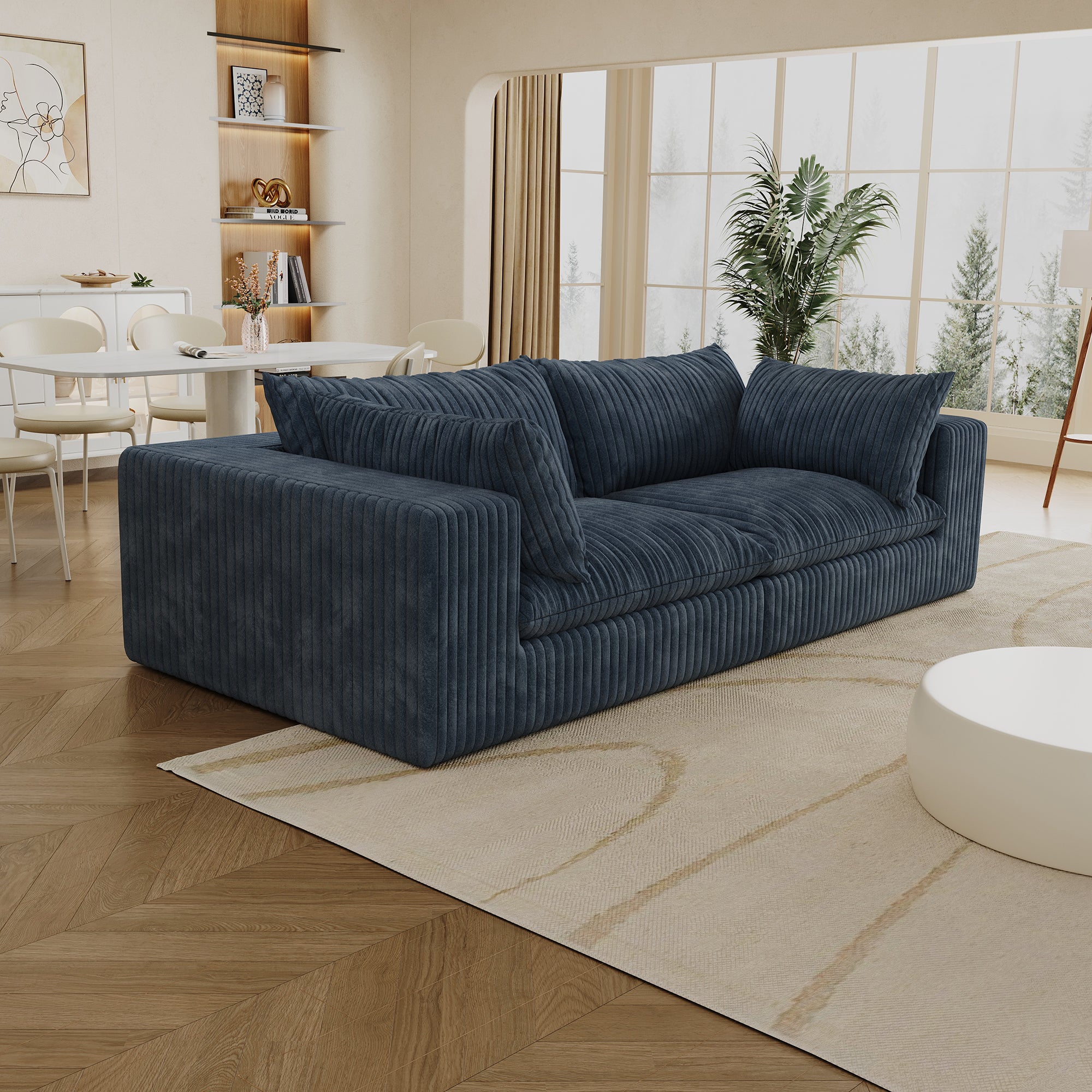 Norre Blue Modular Fabric Sofa with Feather-Filled Cushions and Sponge Support - MidinMod