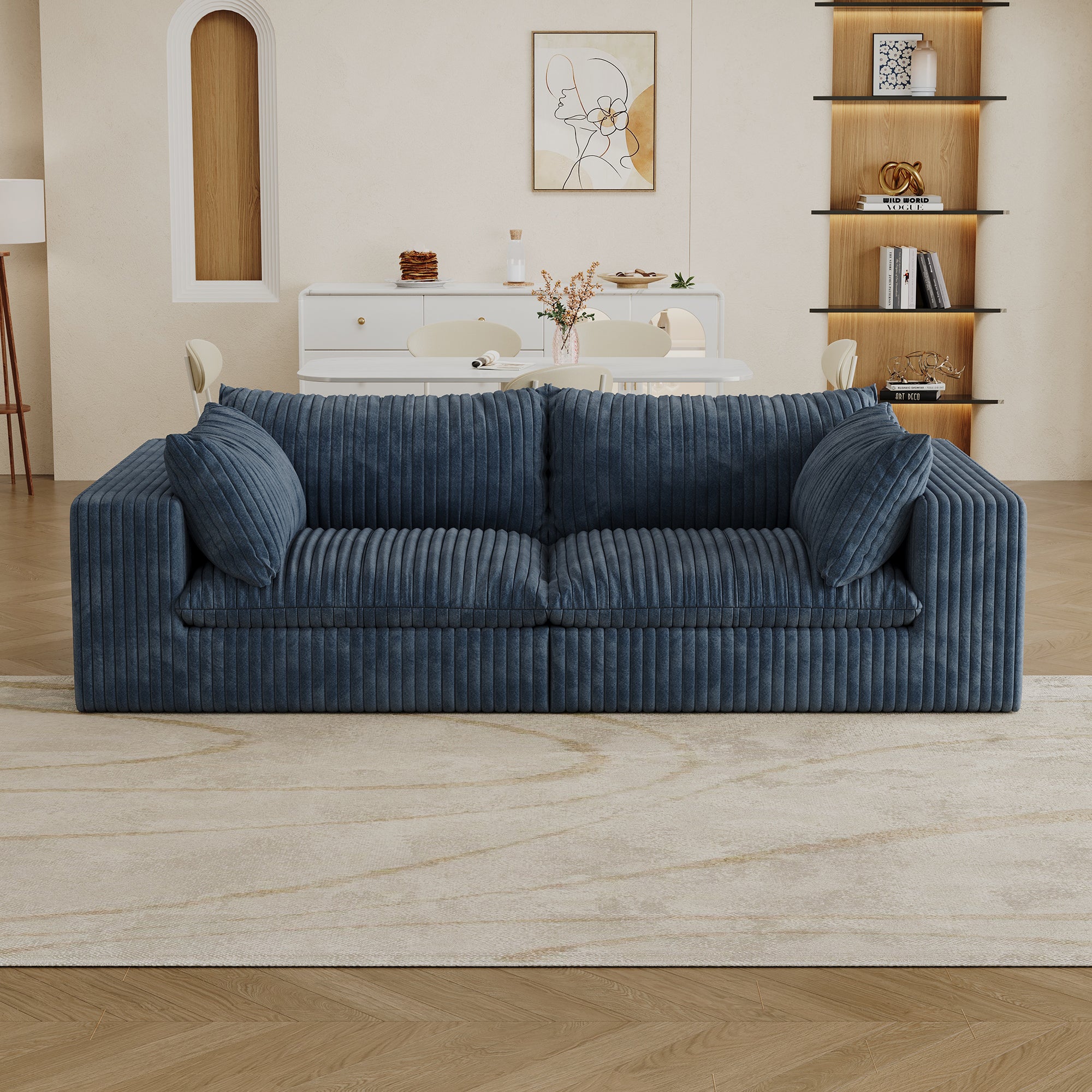 Norre Blue Modular Fabric Sofa with Feather-Filled Cushions and Sponge Support - MidinMod