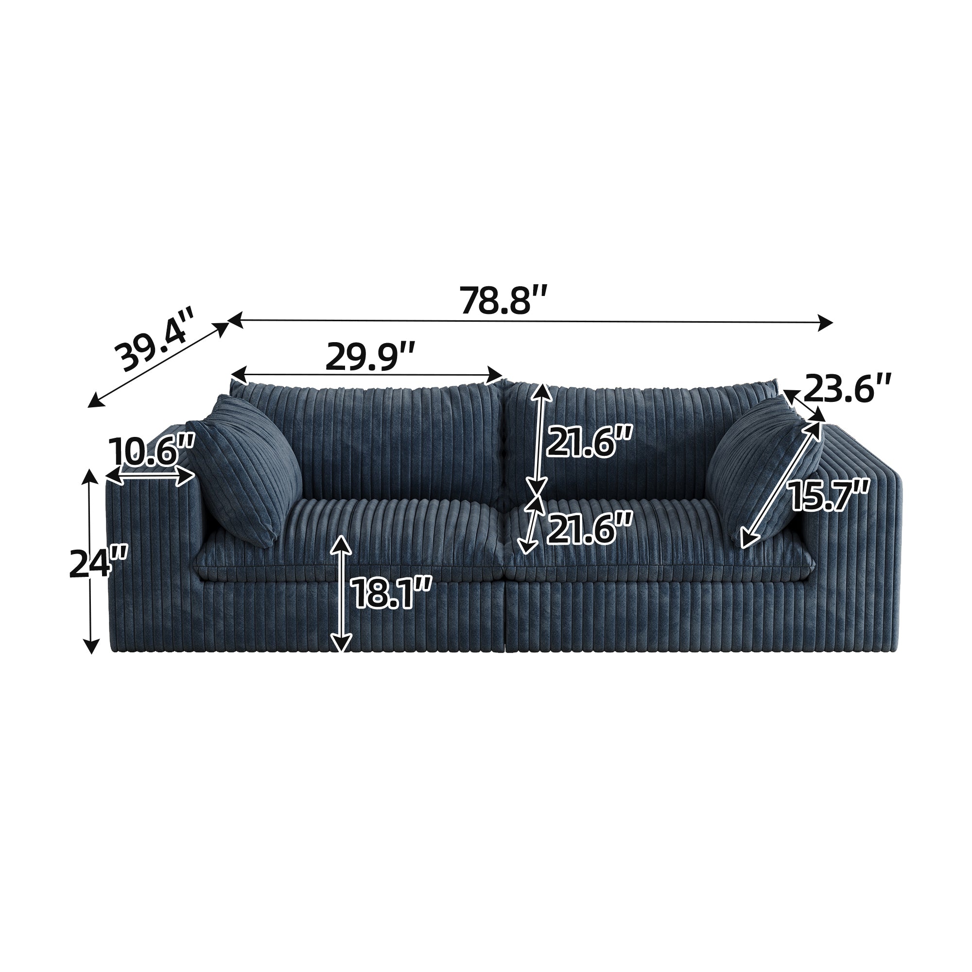 Norre Blue Modular Fabric Sofa with Feather-Filled Cushions and Sponge Support - MidinMod
