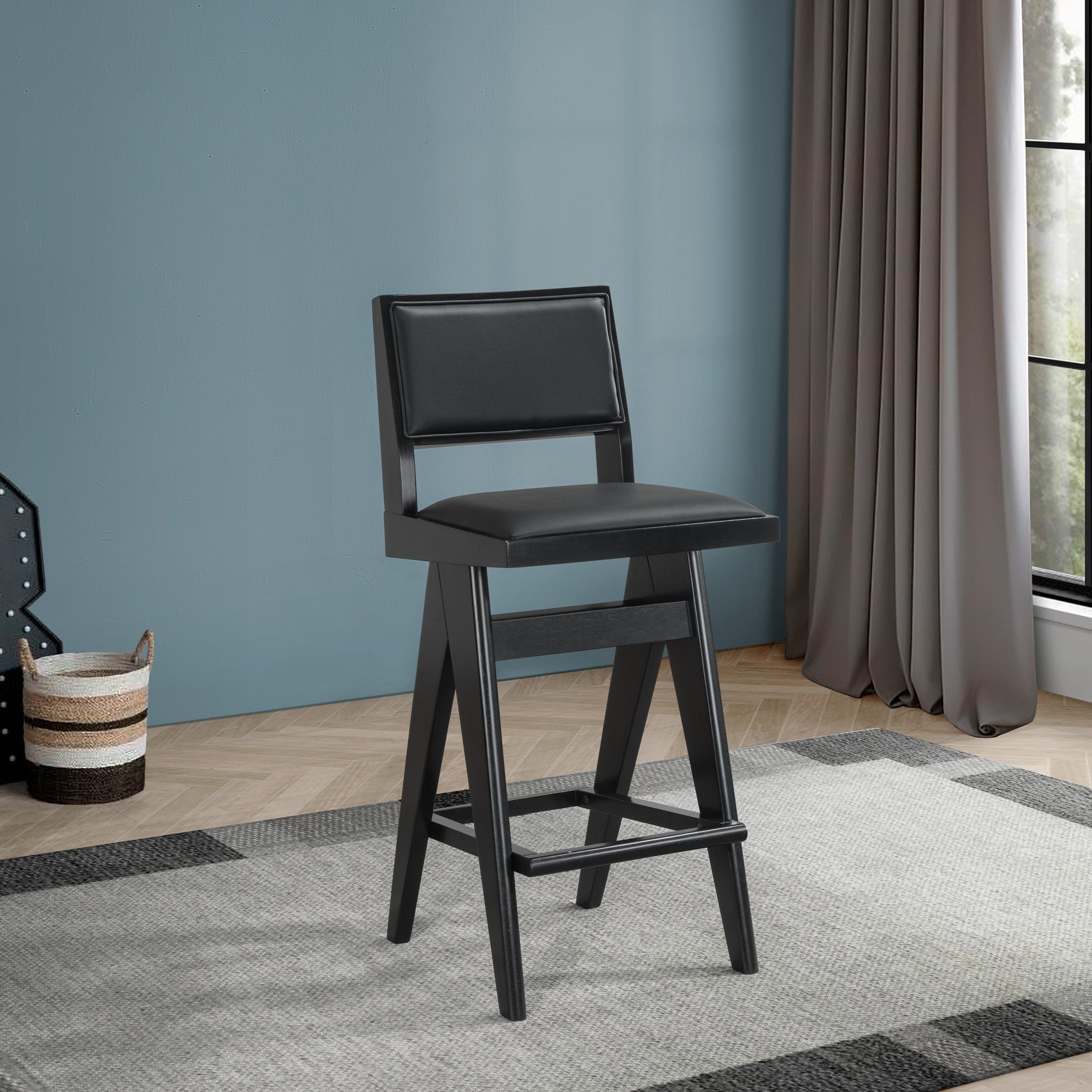 Kora Black Leather Bar Stool Set of 2 - MidinMod