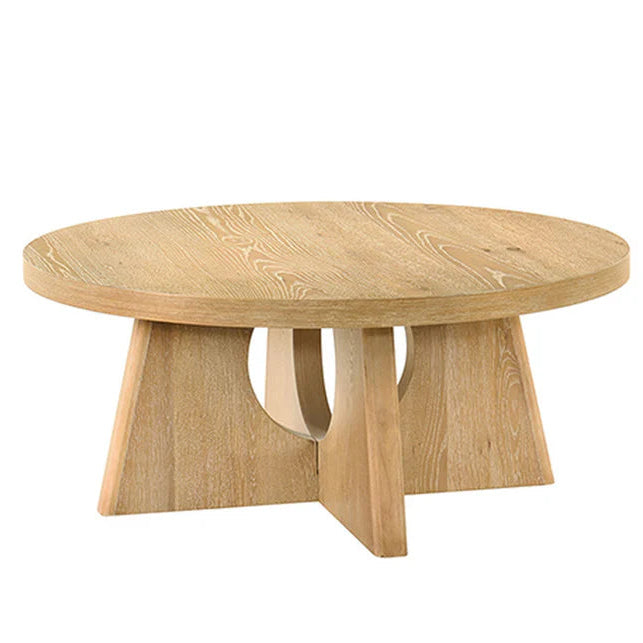 Olgod Oak Round Coffee Table | Contemporary Rubberwood Center Table | MidinMod