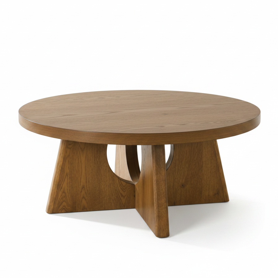 Olgod Walnut Round Coffee Table with Pedestal Base | MidinMod