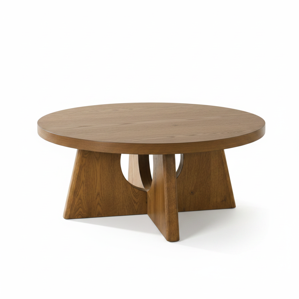 Olgod Walnut Round Coffee Table with Pedestal Base | MidinMod