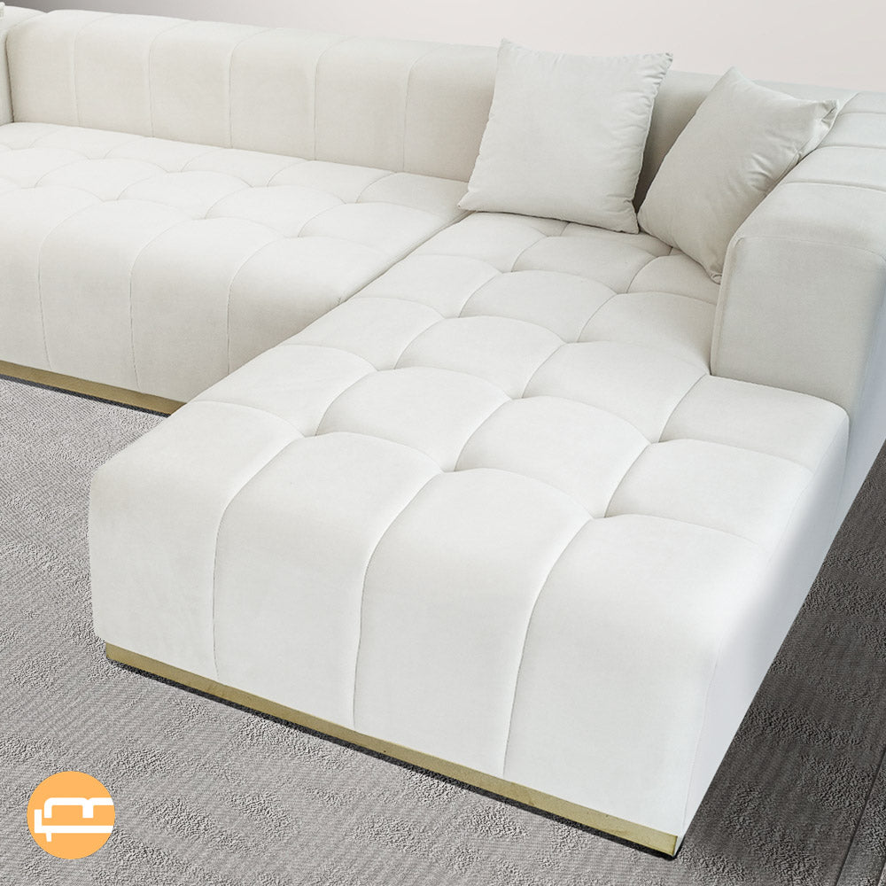 Olivia Cream Velvet U-Shape Corner Sofa - MidinMod