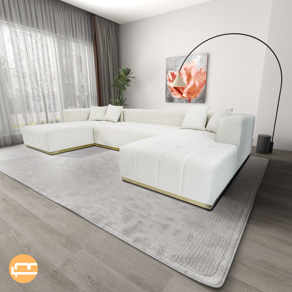 Olivia Cream Velvet U-Shape Corner Sofa - MidinMod