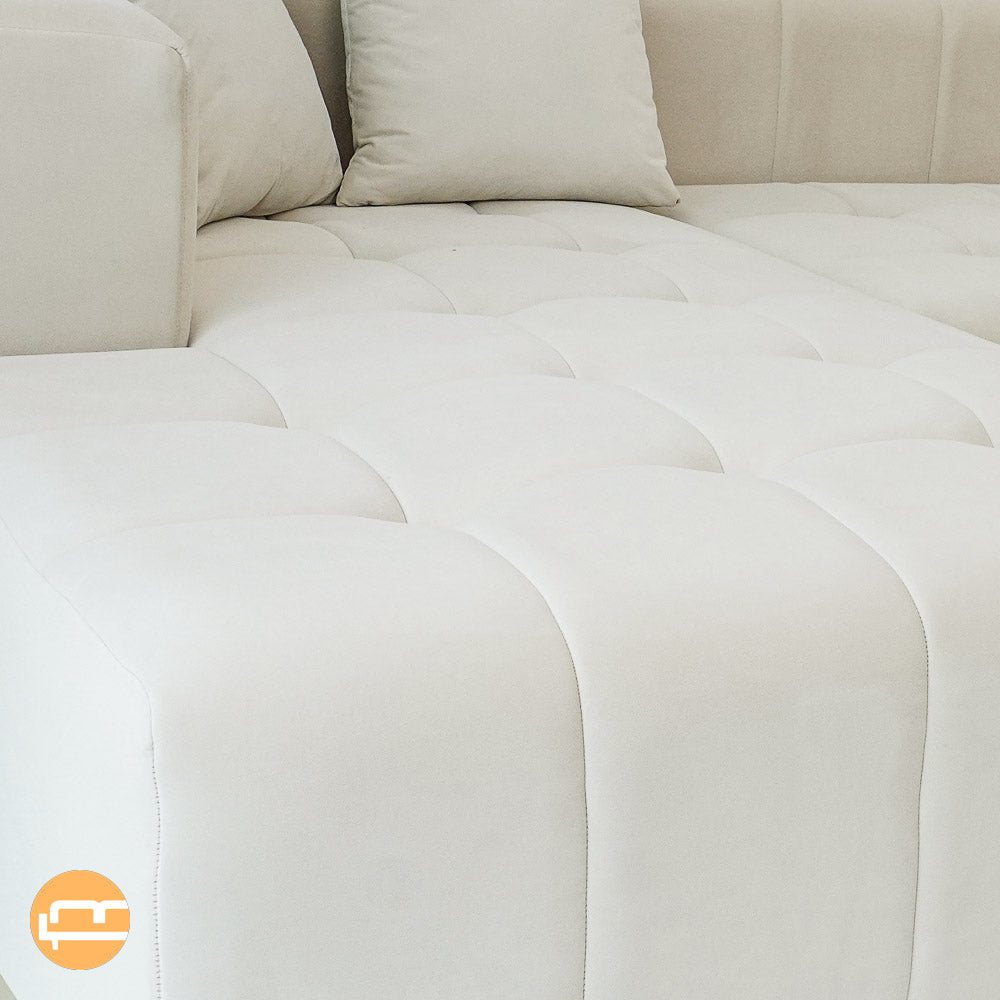 Olivia Cream Velvet U-Shape Corner Sofa - MidinMod