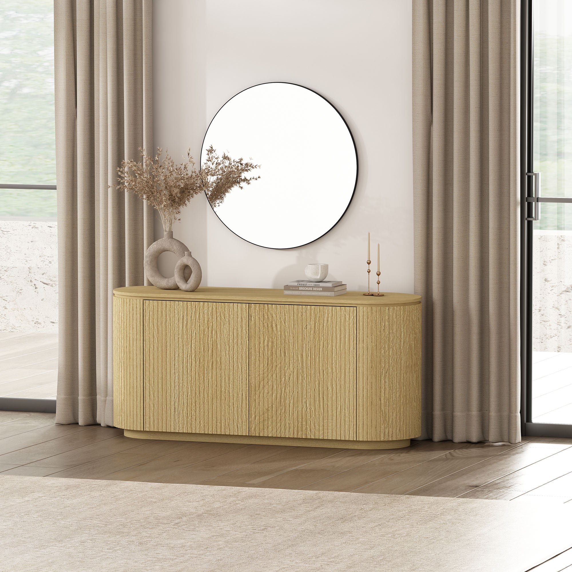 Olivia 60" Natural Oak Sideboard | Modern Wood Buffet & Storage Cabinet | MidinMod