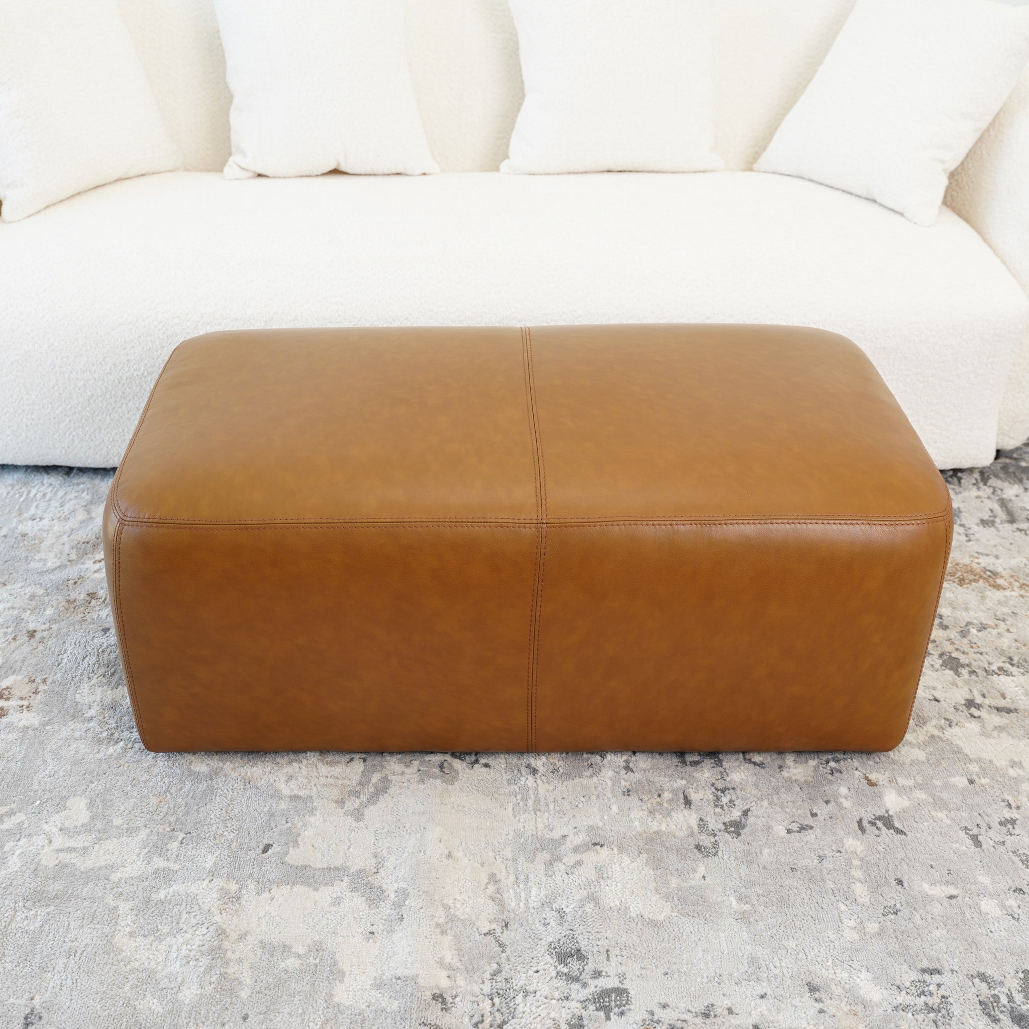 Inglewood Tan Leather Ottoman - MidinMod