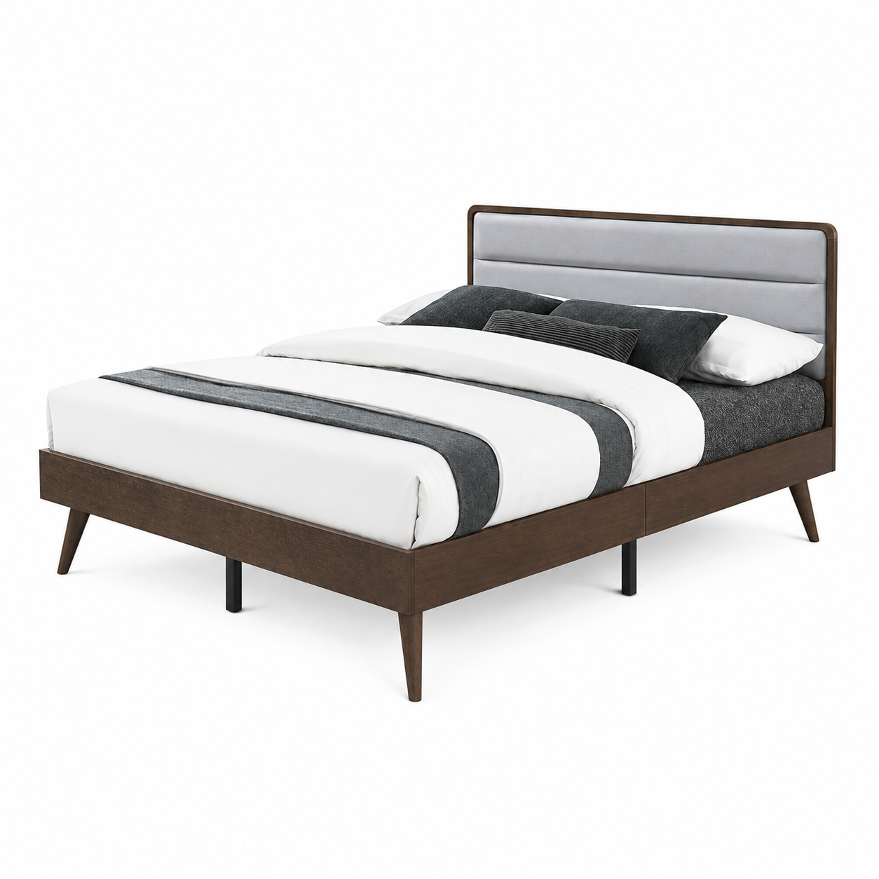Padgett Beige Queen Bed | Contemporary Fabric Upholstered Platform Bed | MidinMod