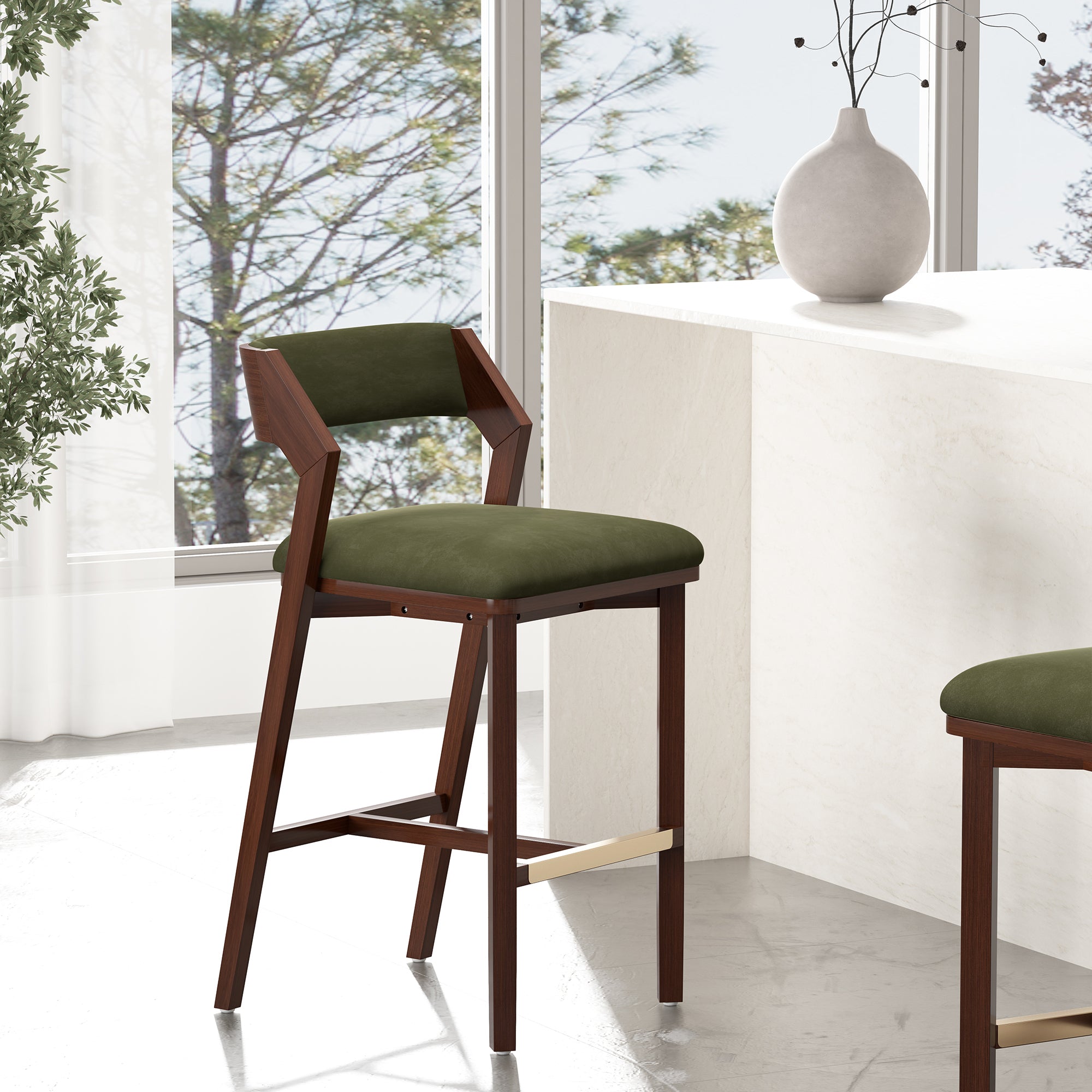 Patricia Velvet Bar Stool with Backrest - Turtle Green | MidinMod
