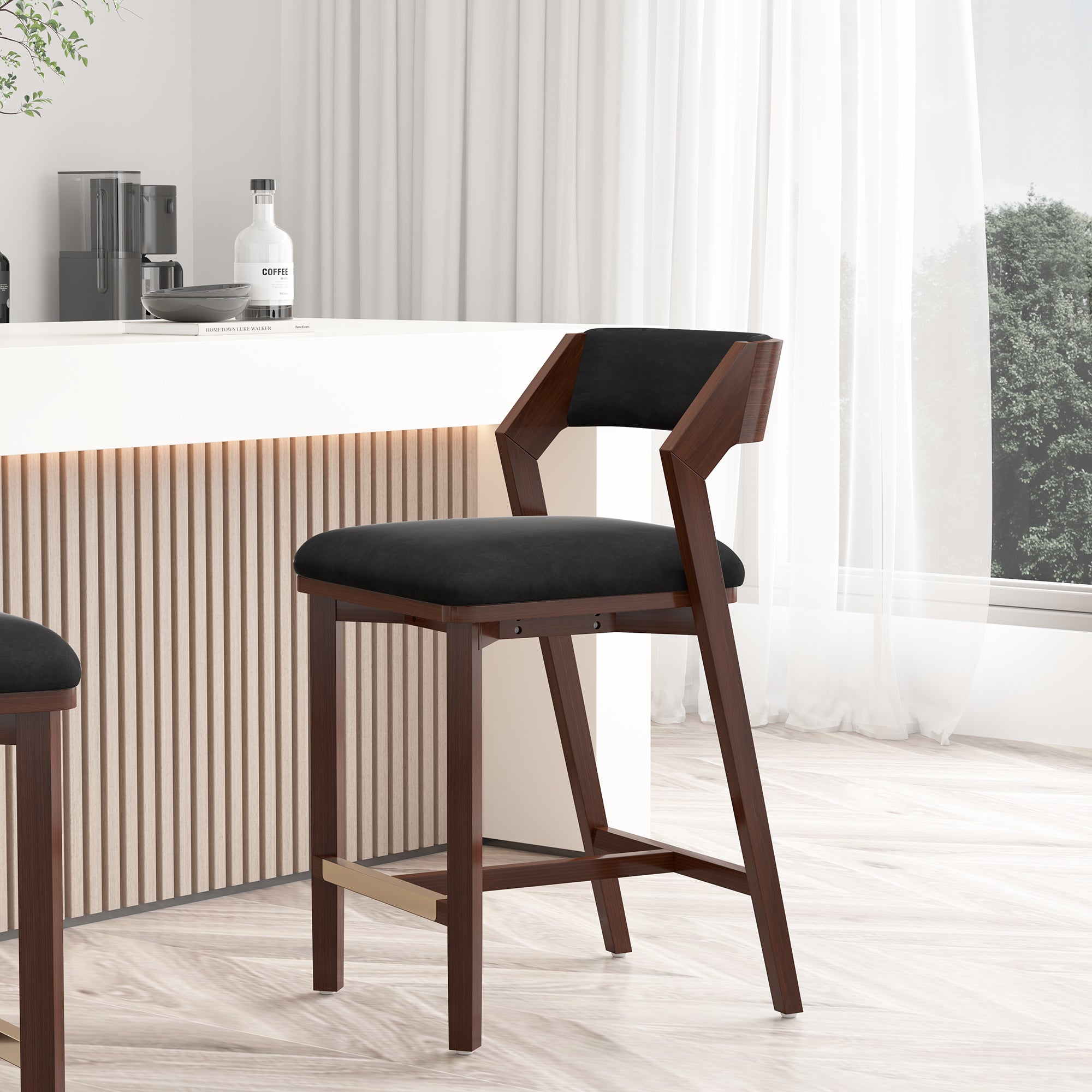 Patricia Velvet Counter Stool with Backrest - Black | MidinMod