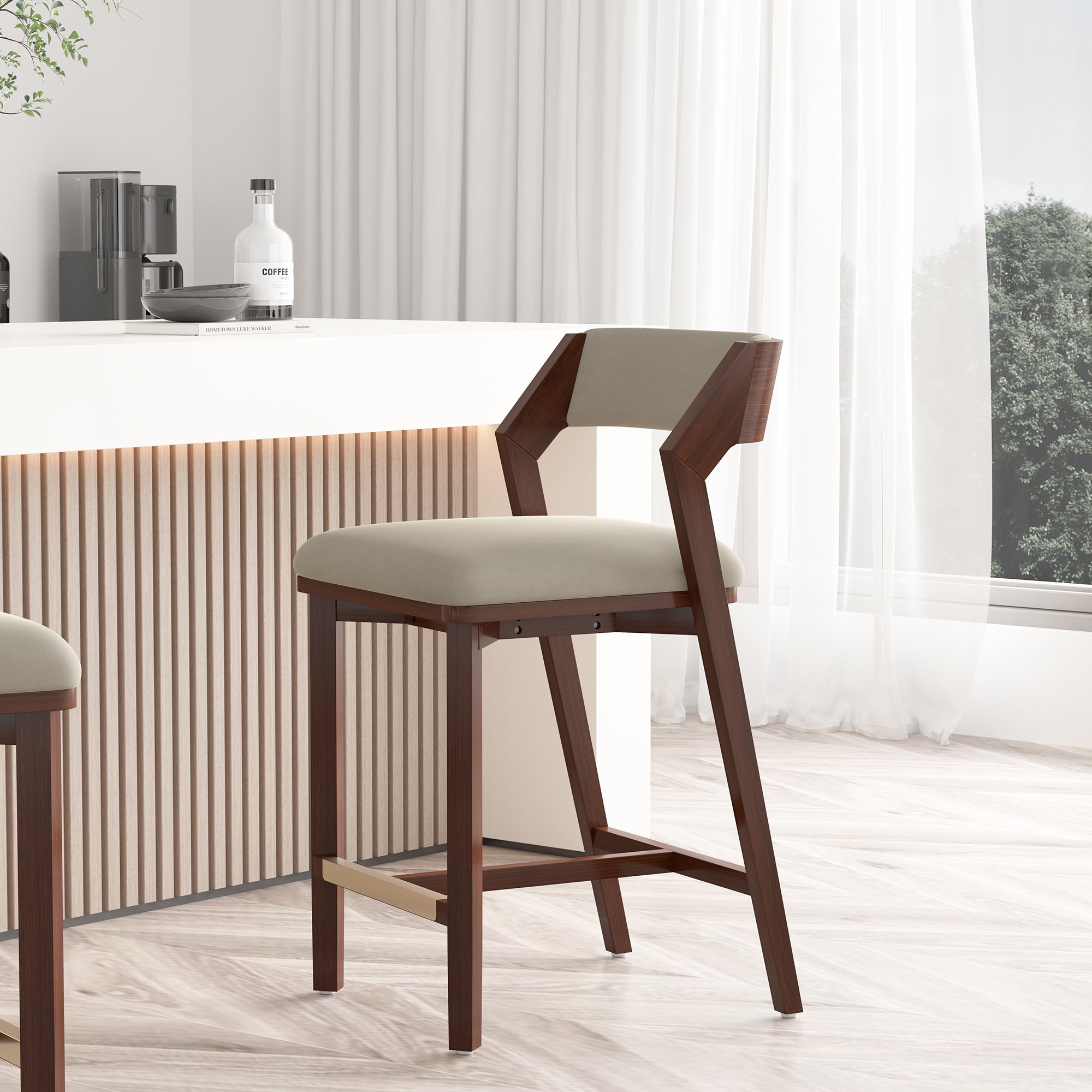 Patricia Velvet Modern Counter Stool with Backrest - Linen | MidinMod