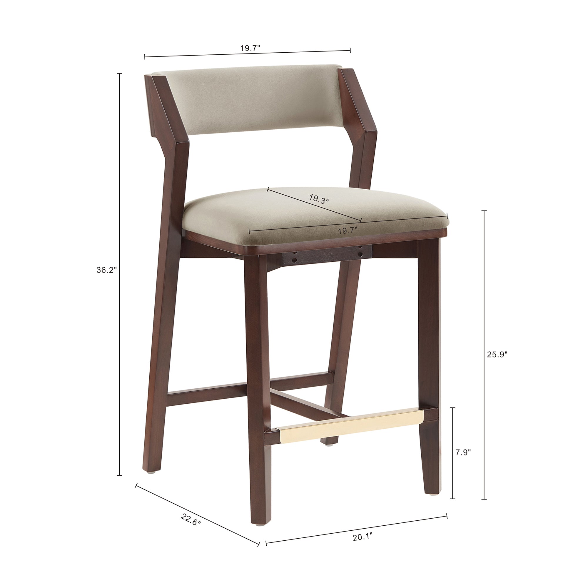Patricia Velvet Modern Counter Stool with Backrest - Linen | MidinMod