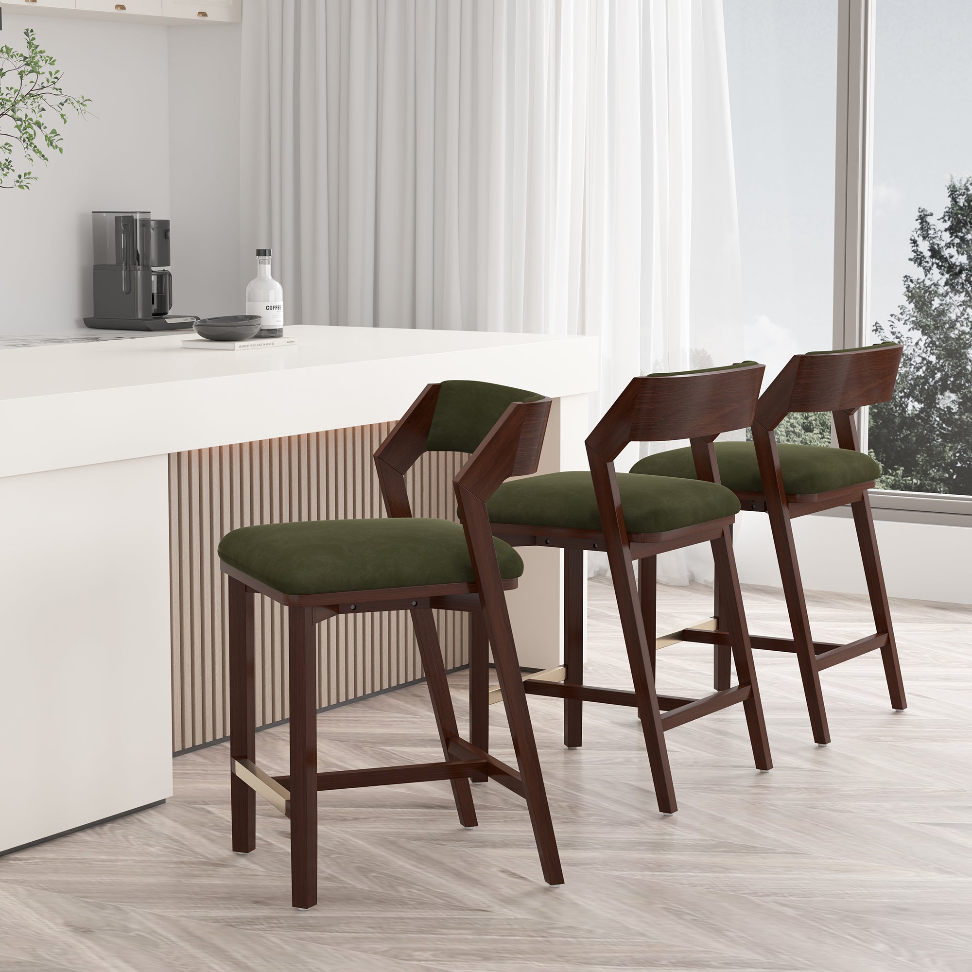 Patricia Velvet Counter Stool with Backrest - Turtle Green | MidinMod