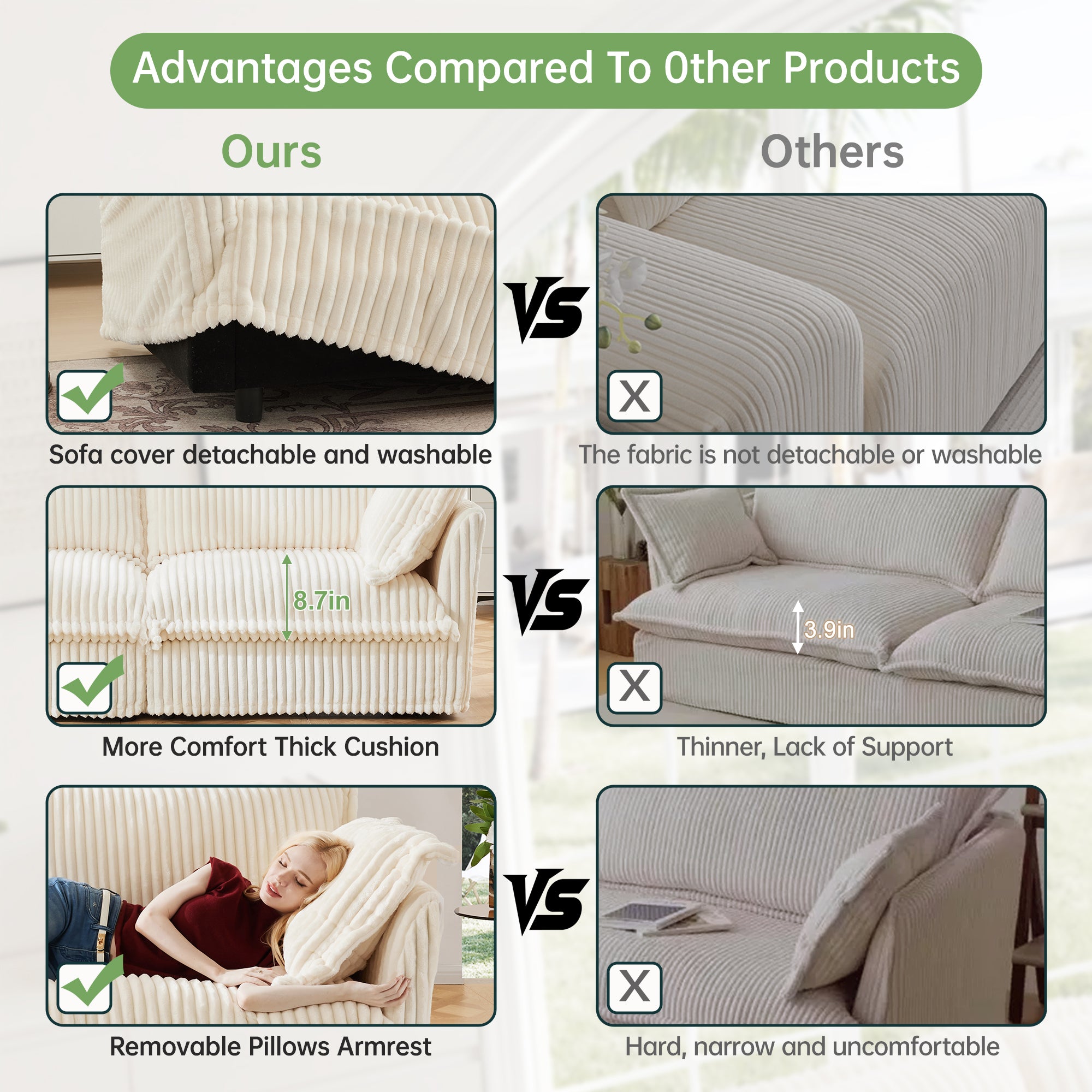 Pierce Modern Cream Corduroy 3-Seater Cloud Sofa - MidinMod