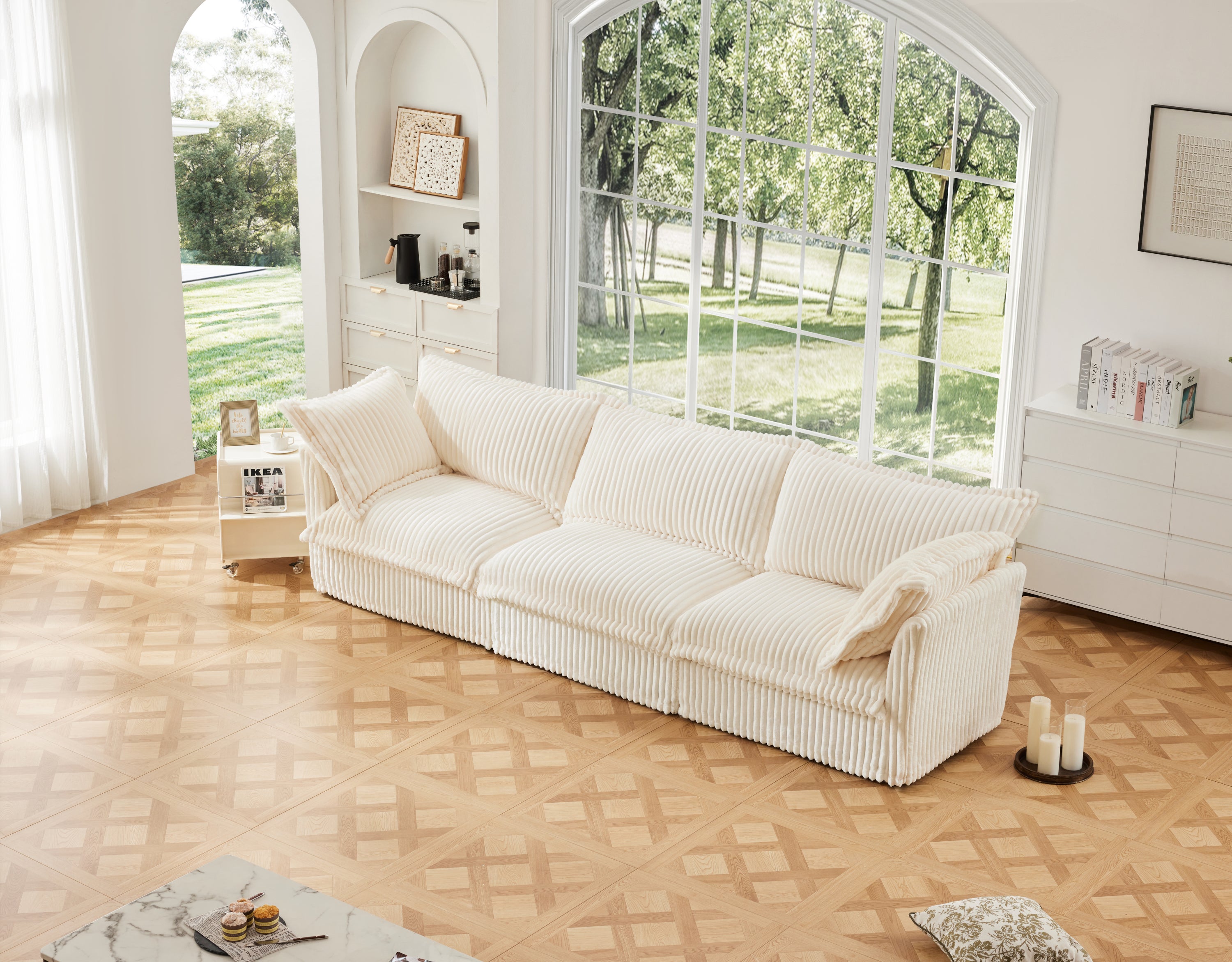 Pierce Modern Cream Corduroy 3-Seater Cloud Sofa - MidinMod