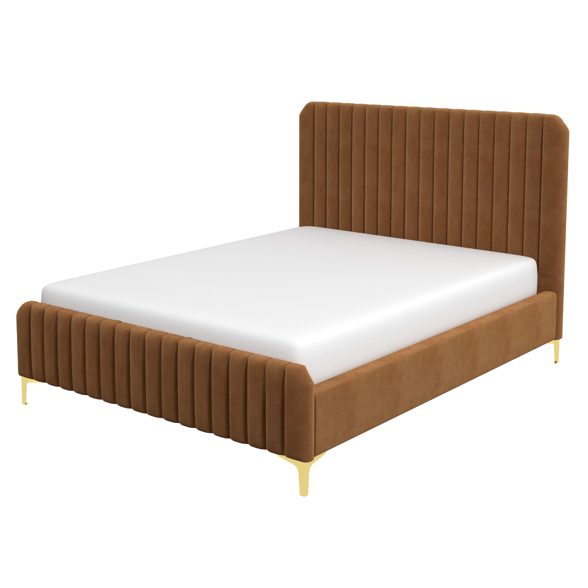 Angela Queen Cognac Velvet Platform Bed - MidinMod
