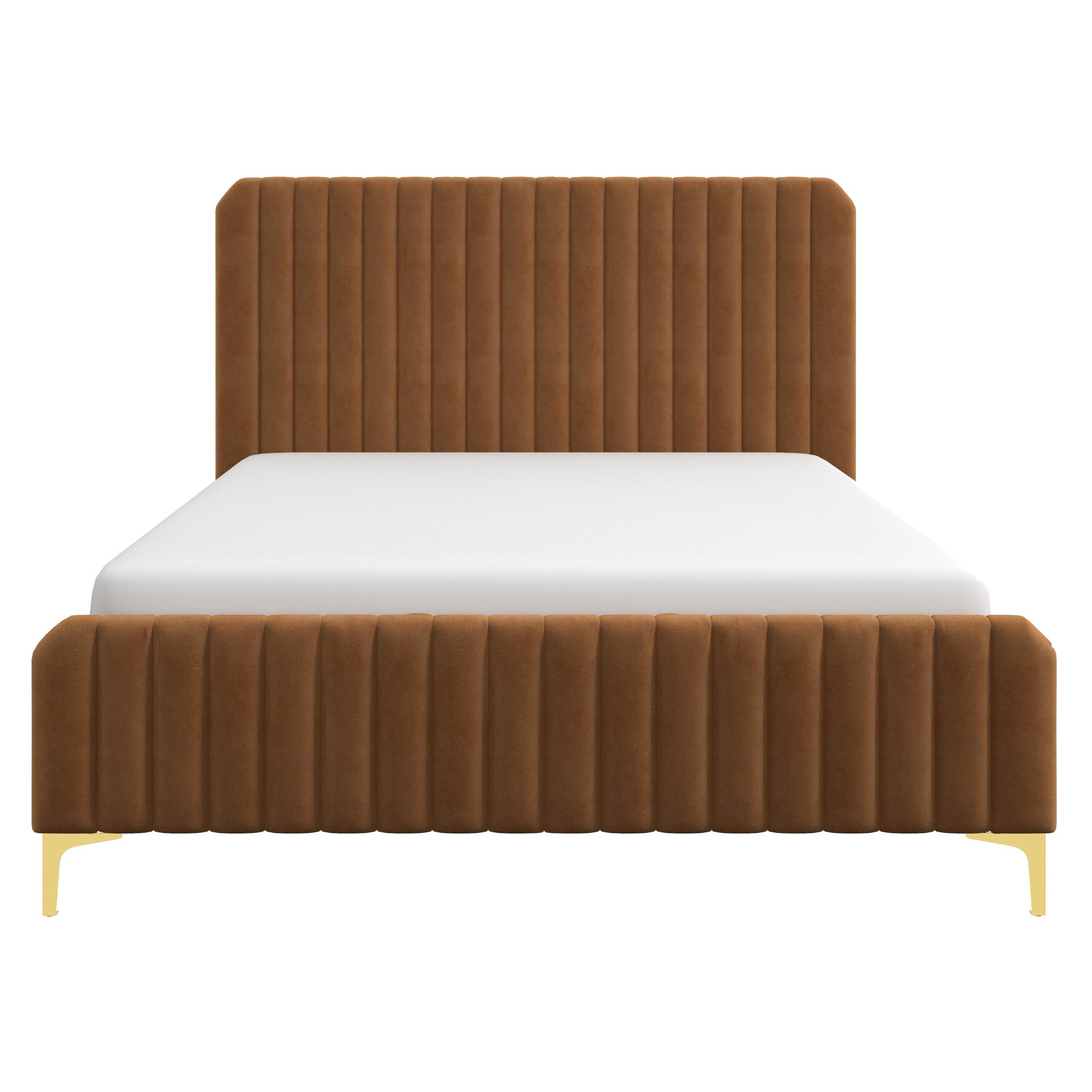 Angela Queen Cognac Velvet Platform Bed - MidinMod