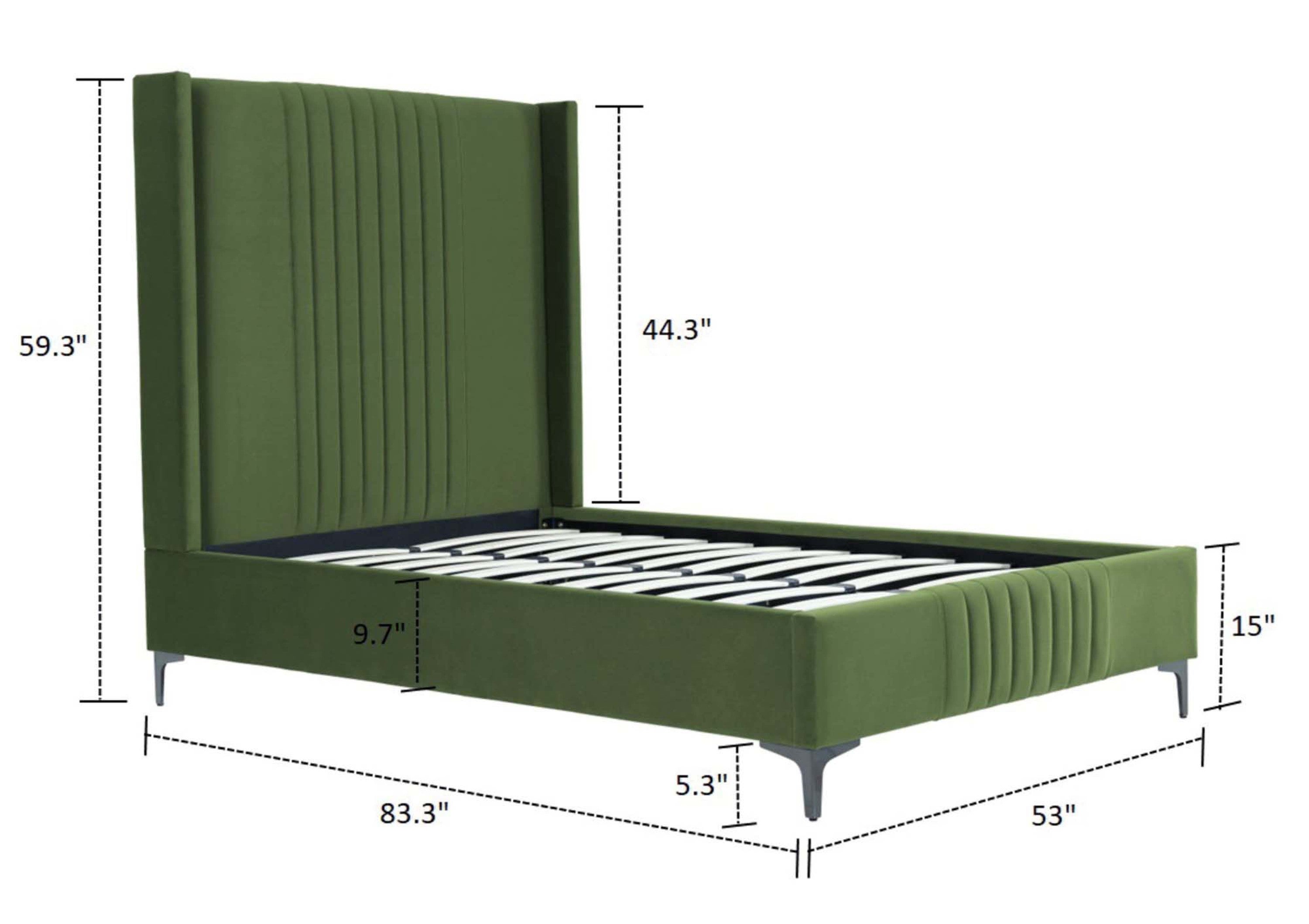 Promenade 53" Bed in Moss Green | Modern Upholstered Velvet Platform Bed | MidinMod