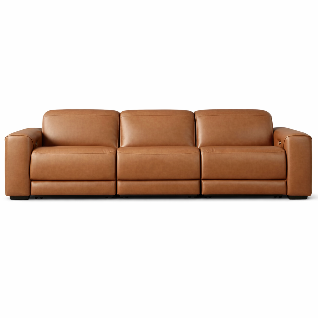 Modern tan leather recliner sofa