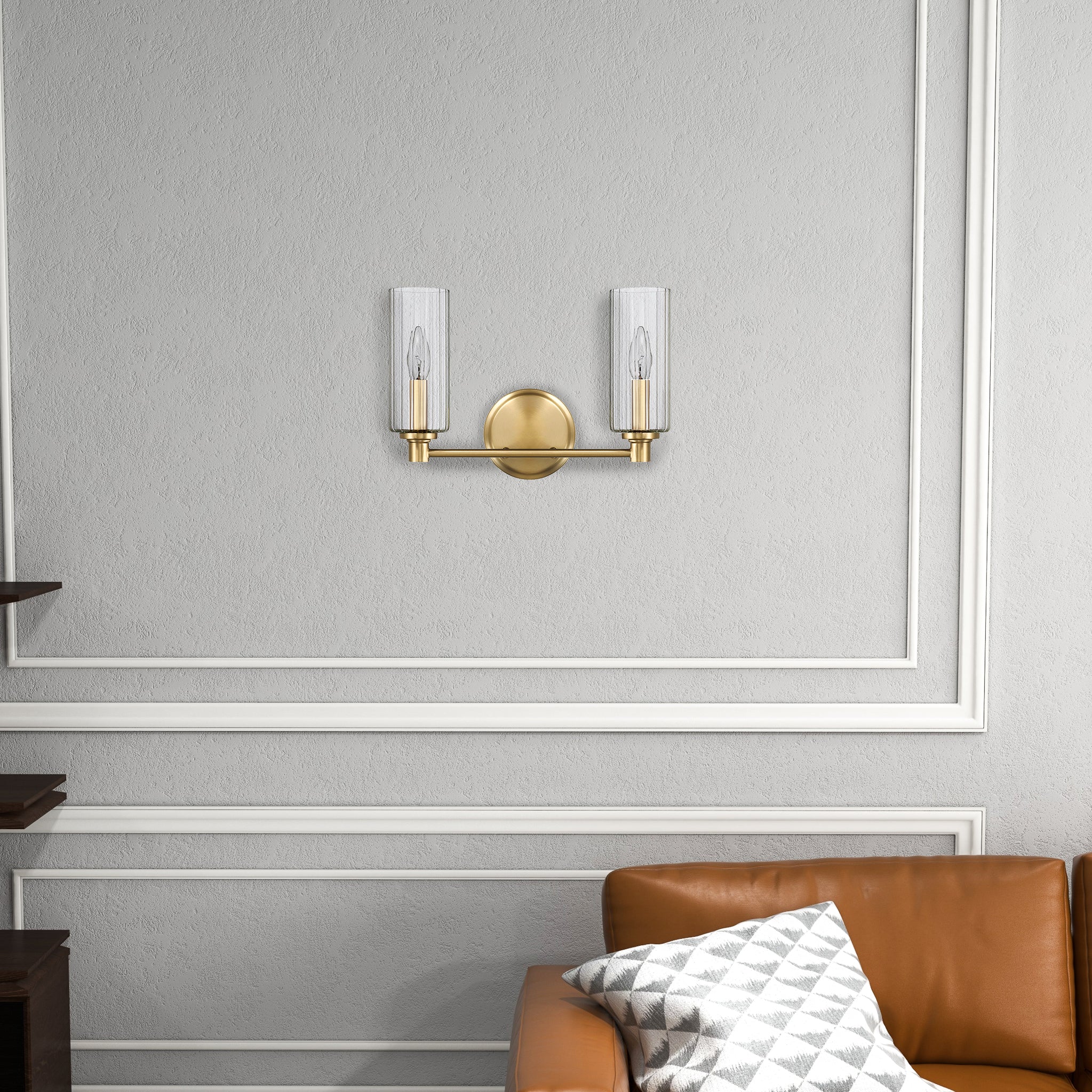 Regal Double Light Vanity With Clear Ribbed Glass - Satin Brass - MidinMod