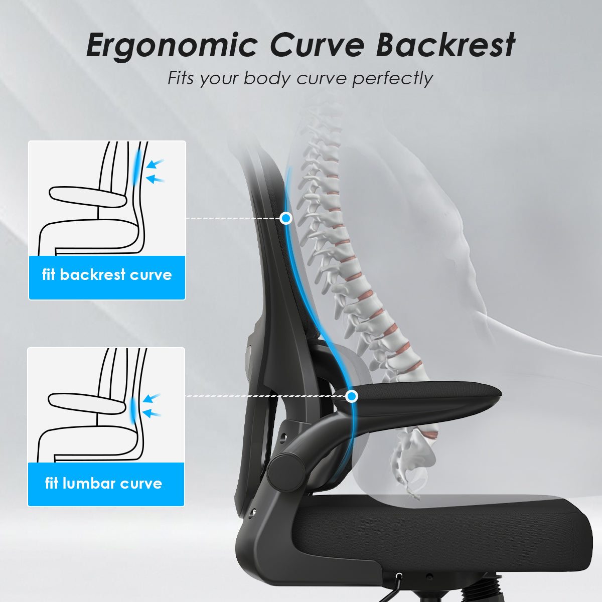 Render Ergonomic Black Mesh Office Chair with Lumbar Support and Flip-Up Arms - MidinMod