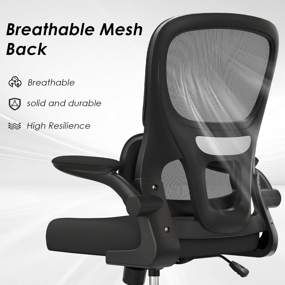 Render Ergonomic Black Mesh Office Chair with Lumbar Support and Flip-Up Arms - MidinMod