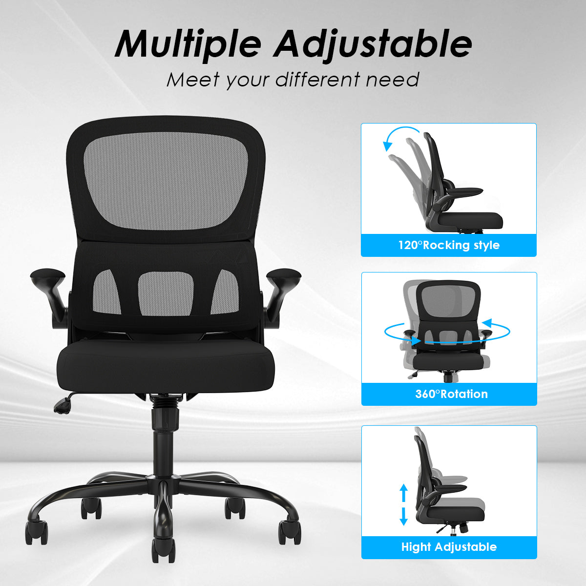 Render Ergonomic Black Mesh Office Chair with Lumbar Support and Flip-Up Arms - MidinMod