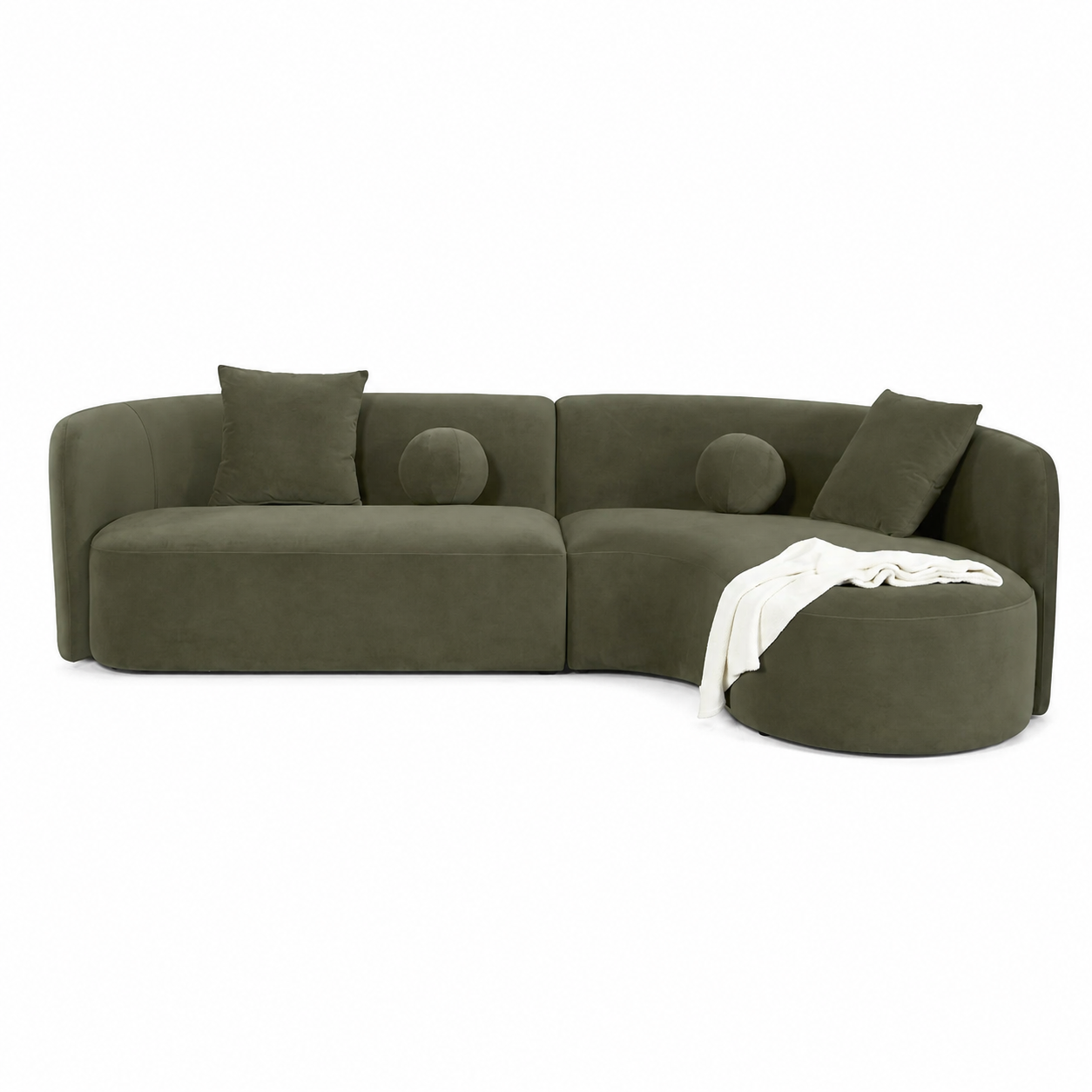 Revello Olive Green Sectional | Contemporary Solid Wood Chenille Sectional Sofa | MidinMod