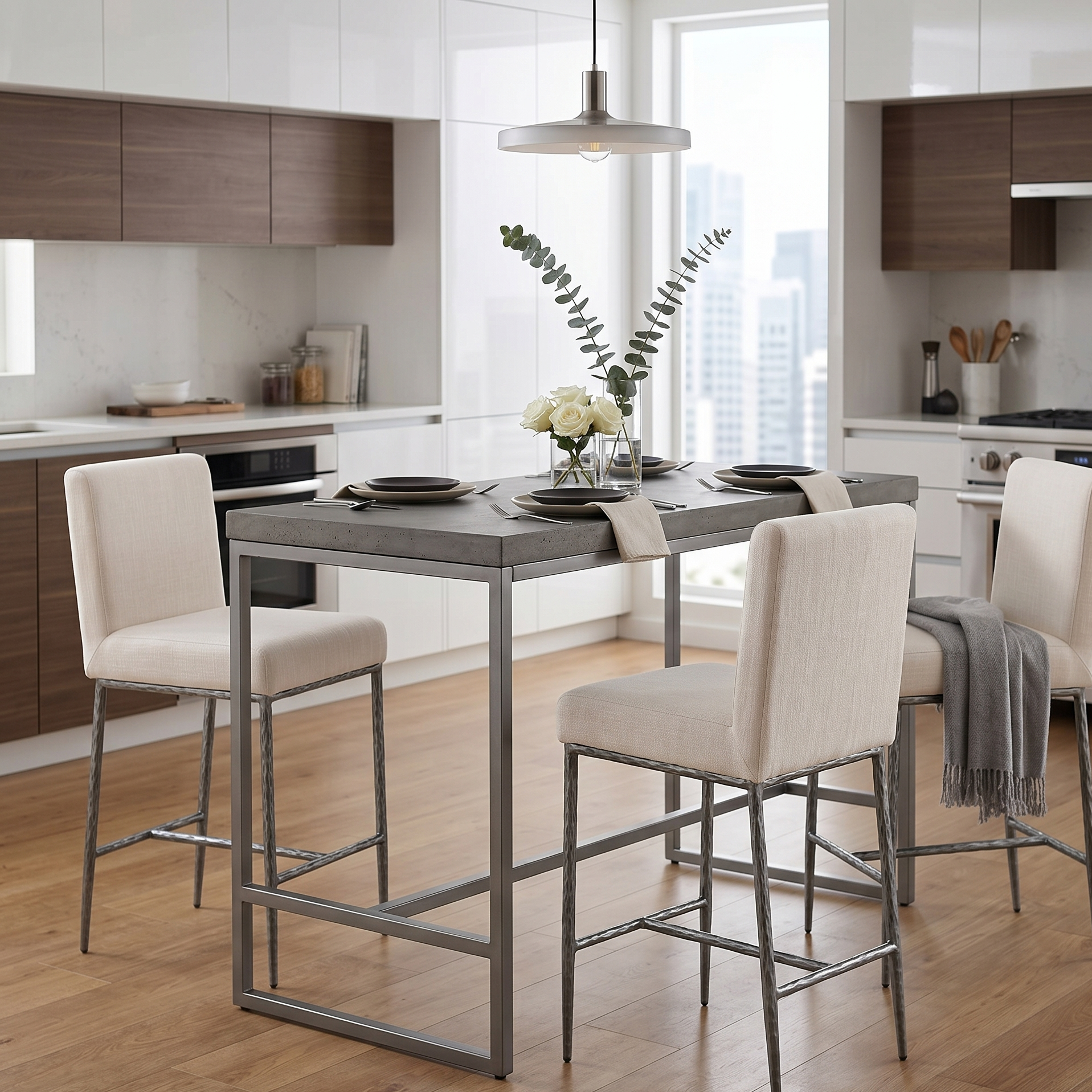 Rilva Gunmetal and White Counter Height Stool | Contemporary Metal Bar Stool | MidinMod