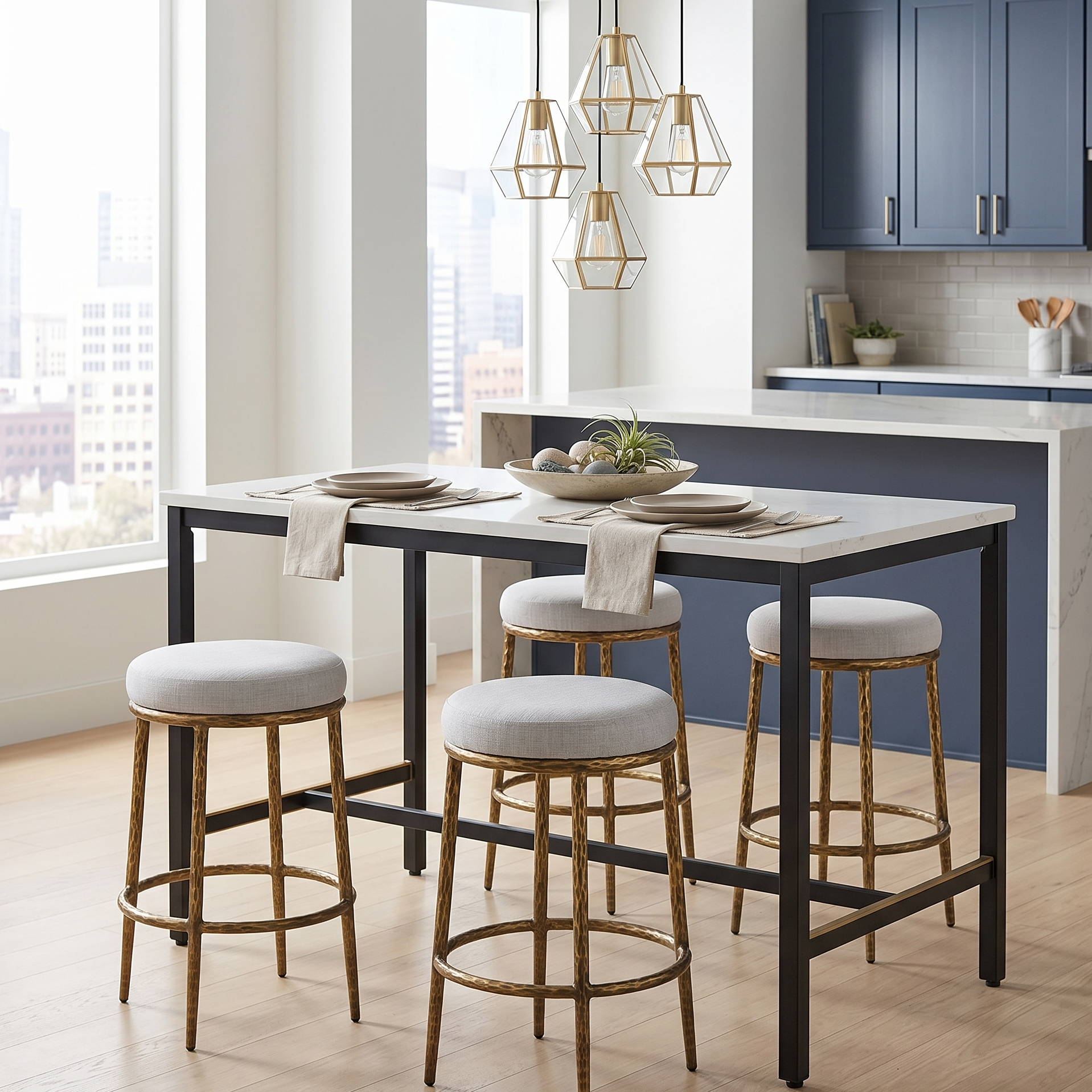 Rilva Matte Gold Backless Round Counter Height Stool | Contemporary Metal Bar Stool | MidinMod
