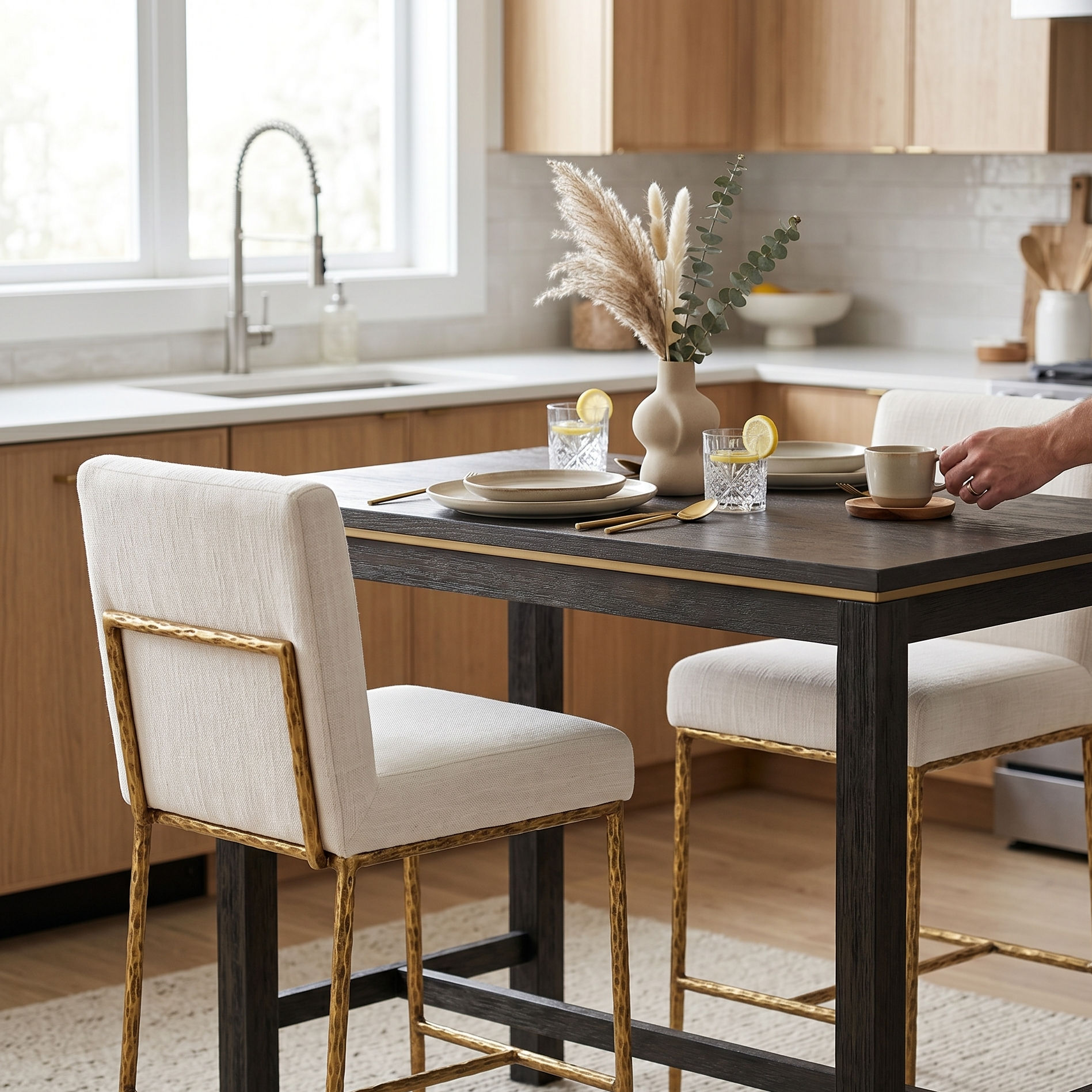 Rilva White and Matte Gold Counter Height Stool | Contemporary Metal Bar Stool | MidinMod