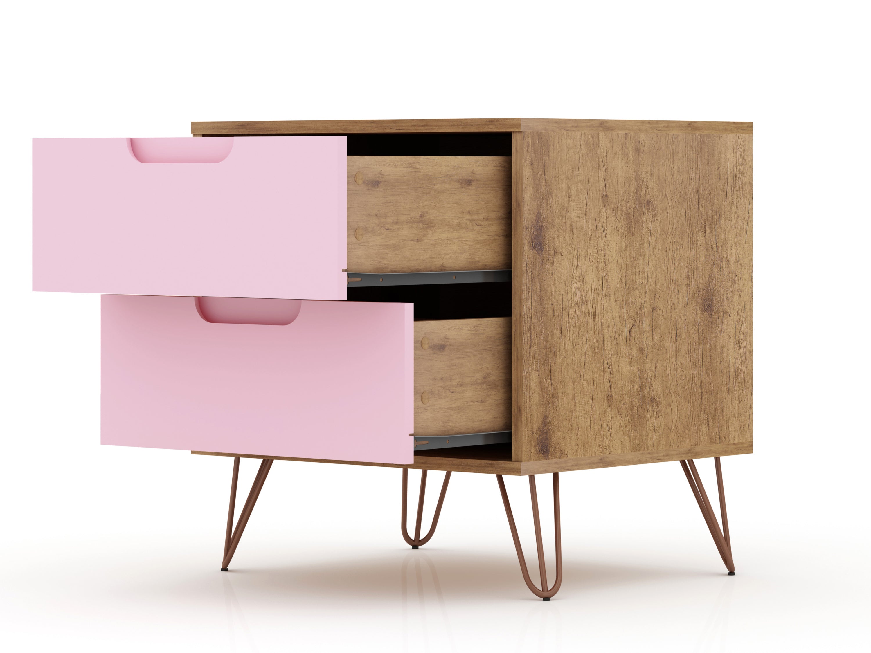 Rockefeller Nightstand 2.0 in Nature and Rose Pink | Modern Mid-Century Bedside Table | MidinMod