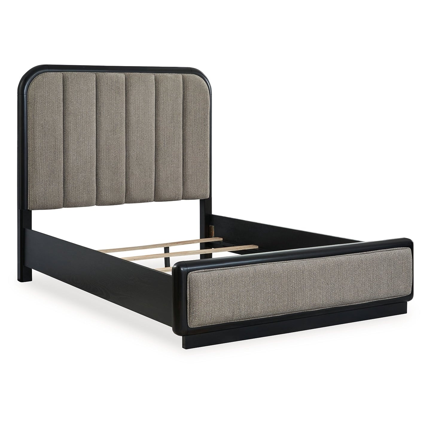 Rowanbeck Queen Upholstered Panel Bed with Mirrored Dresser