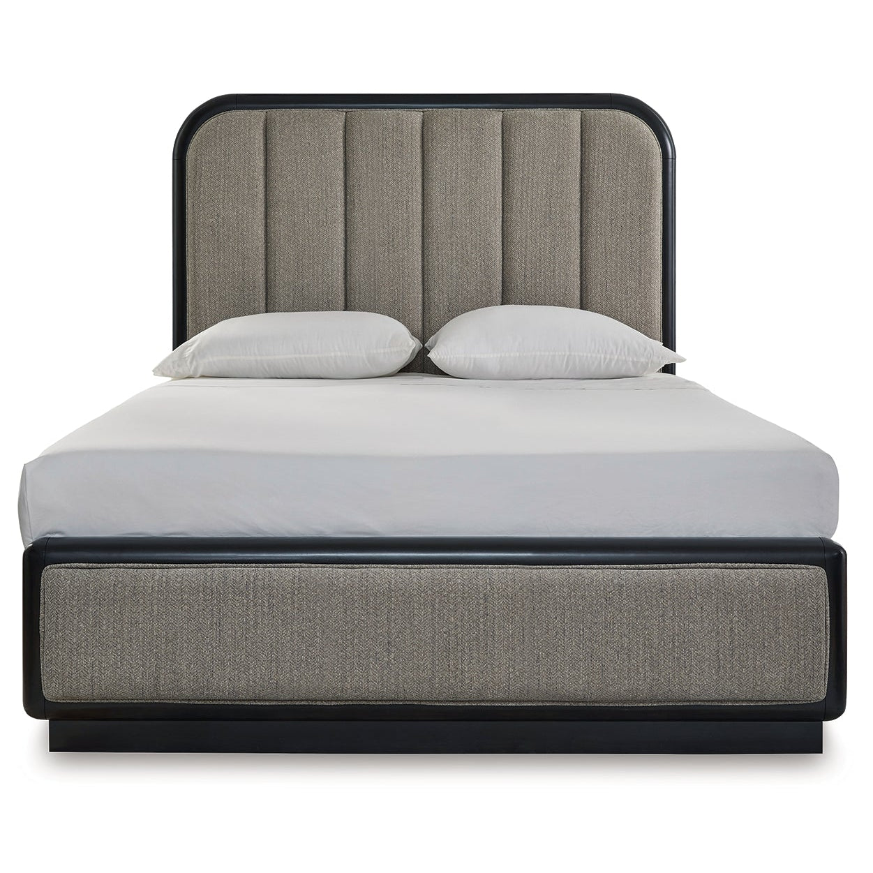 Rowanbeck Queen Upholstered Panel Bed with Mirrored Dresser