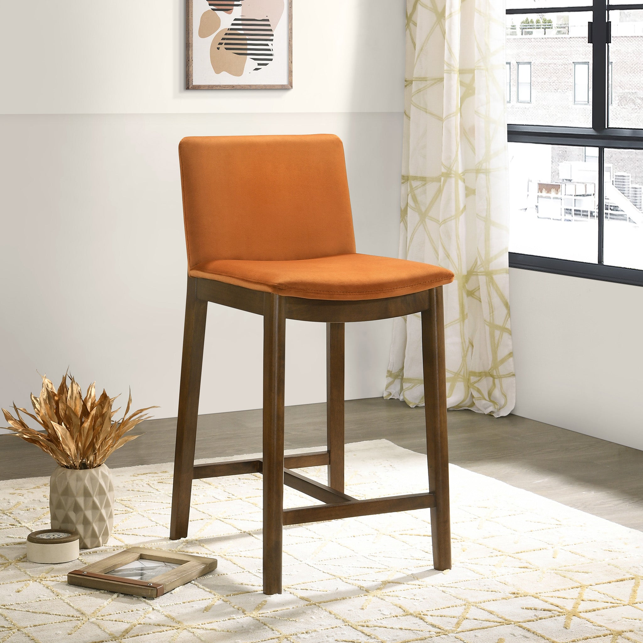 Sheldon Burnt Orange Velvet Counter Chair - MidinMod