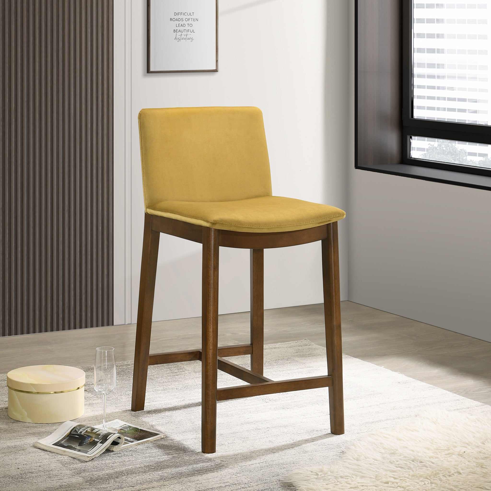 Sheldon Dark Yellow Velvet Counter Chair - MidinMod