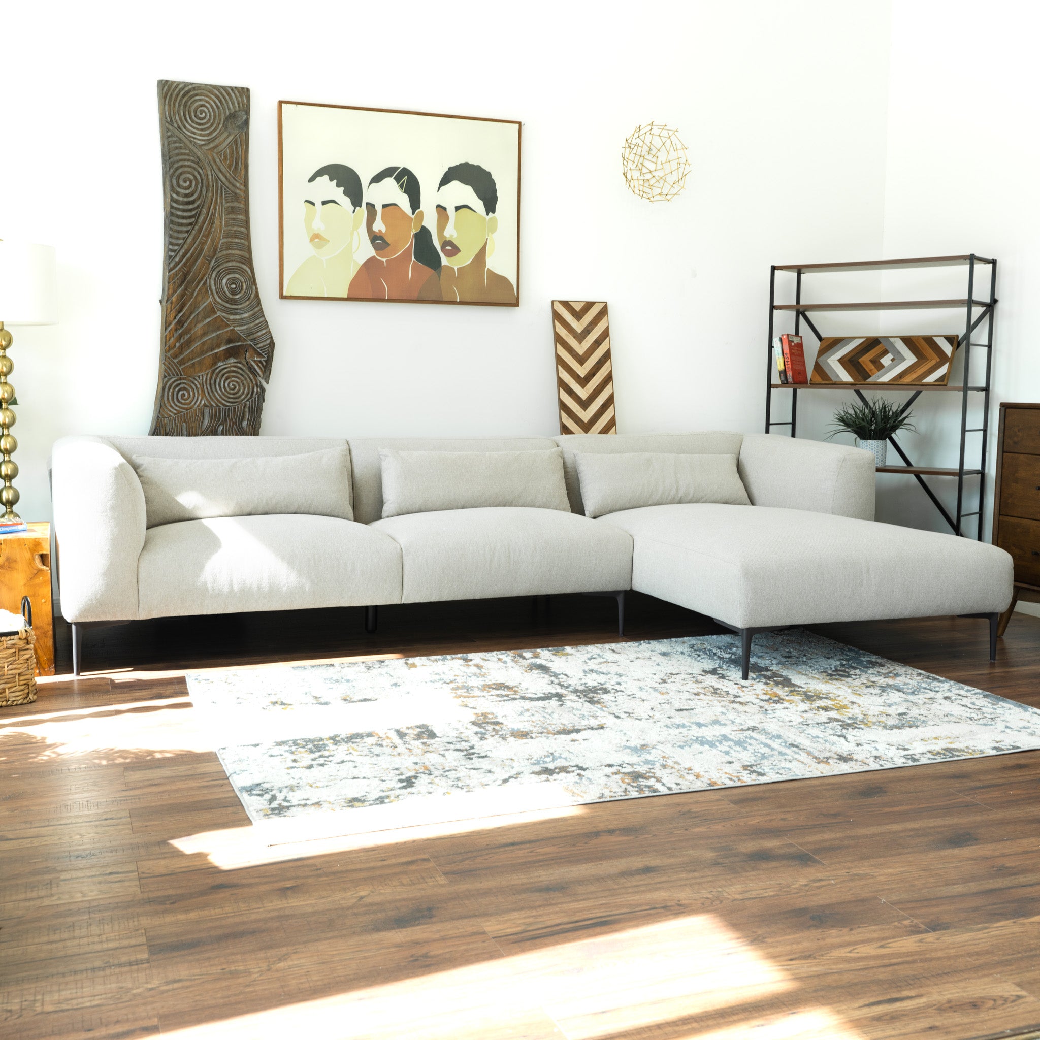 Savoy Beige Linen L Shaped Right Sectional Sofa - MidinMod