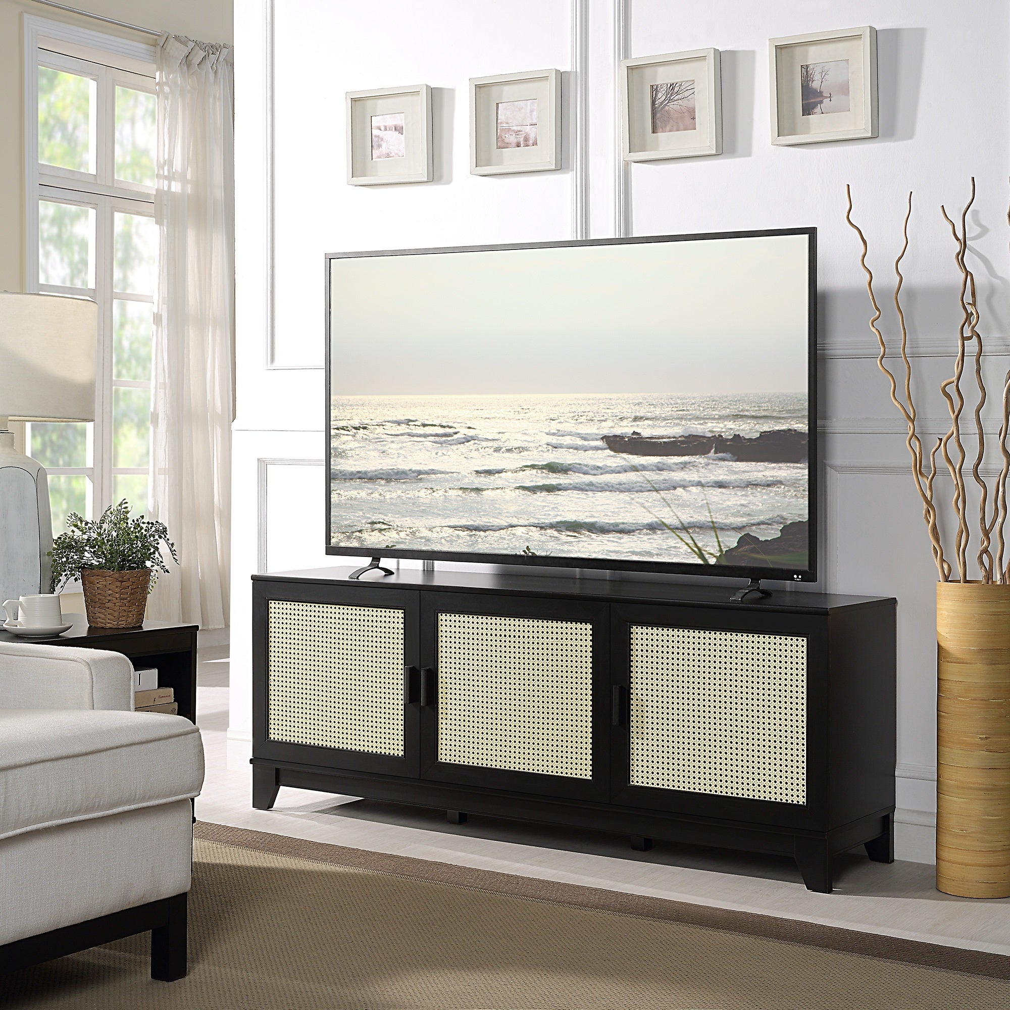Sheridan Modern Black Solid Wood TV Stand | Streamlined Media Console | MidinMod